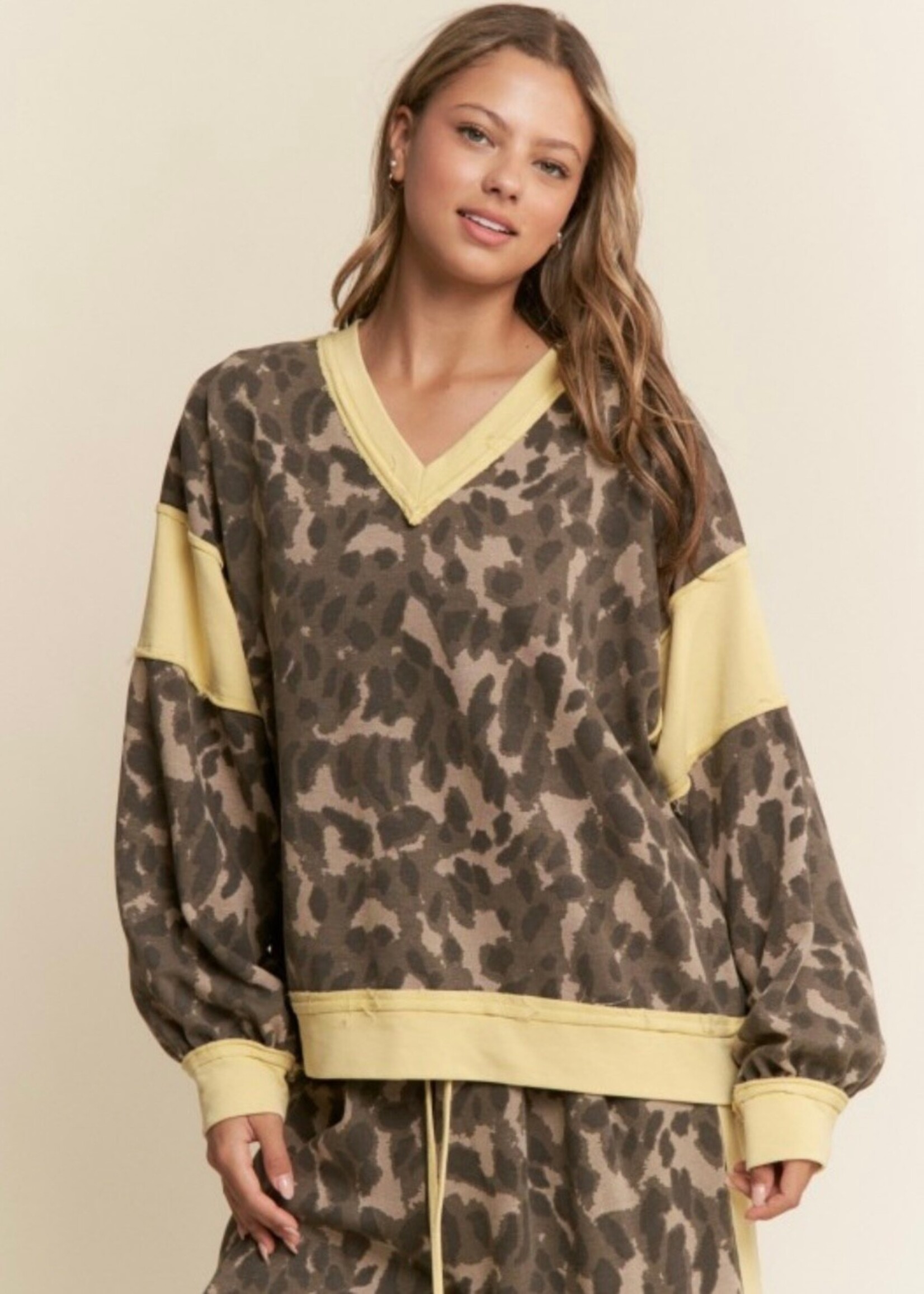 Levan Leopard Print Patchwork Top