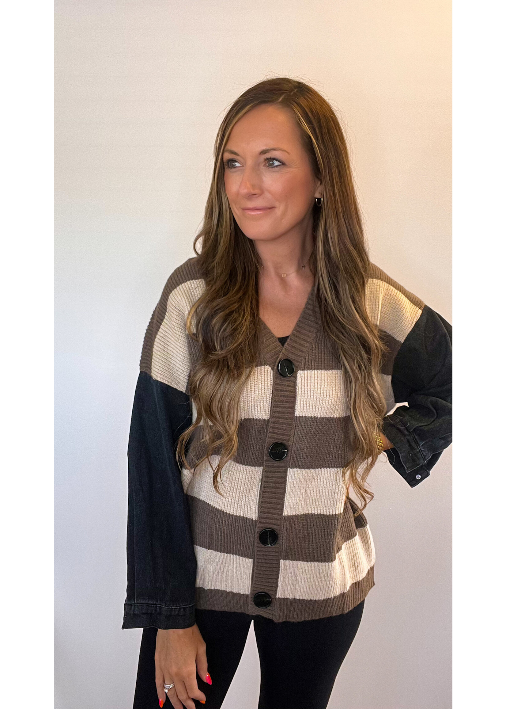 Kelise Cardigan with Denim Sleeves