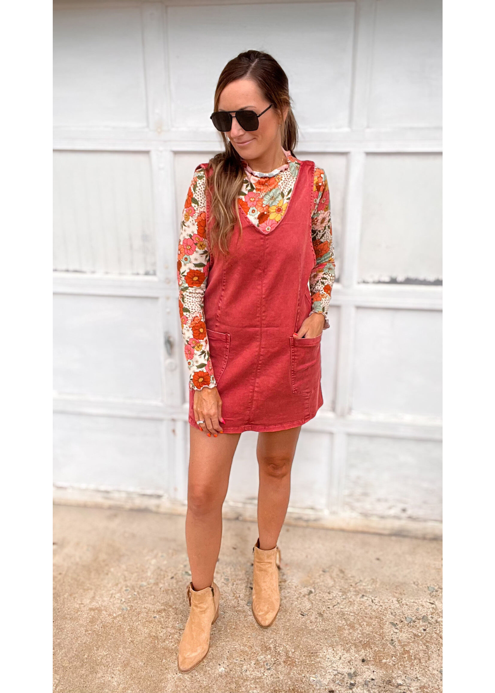 Brunch Date Denim Overall Dress