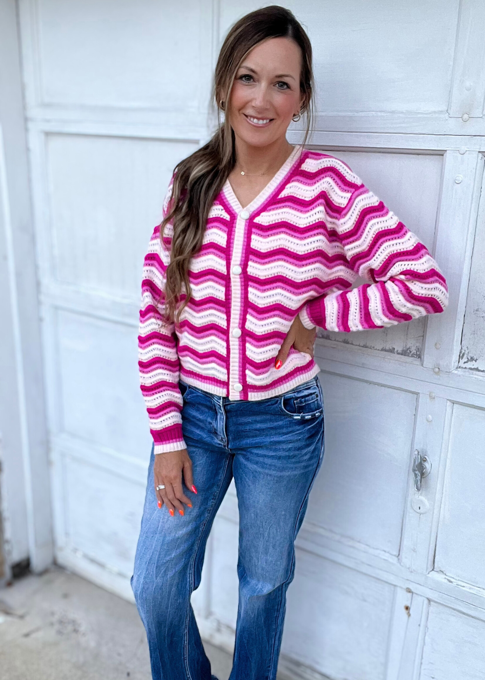 Bubblegum Colorblock Chevron Cardigan