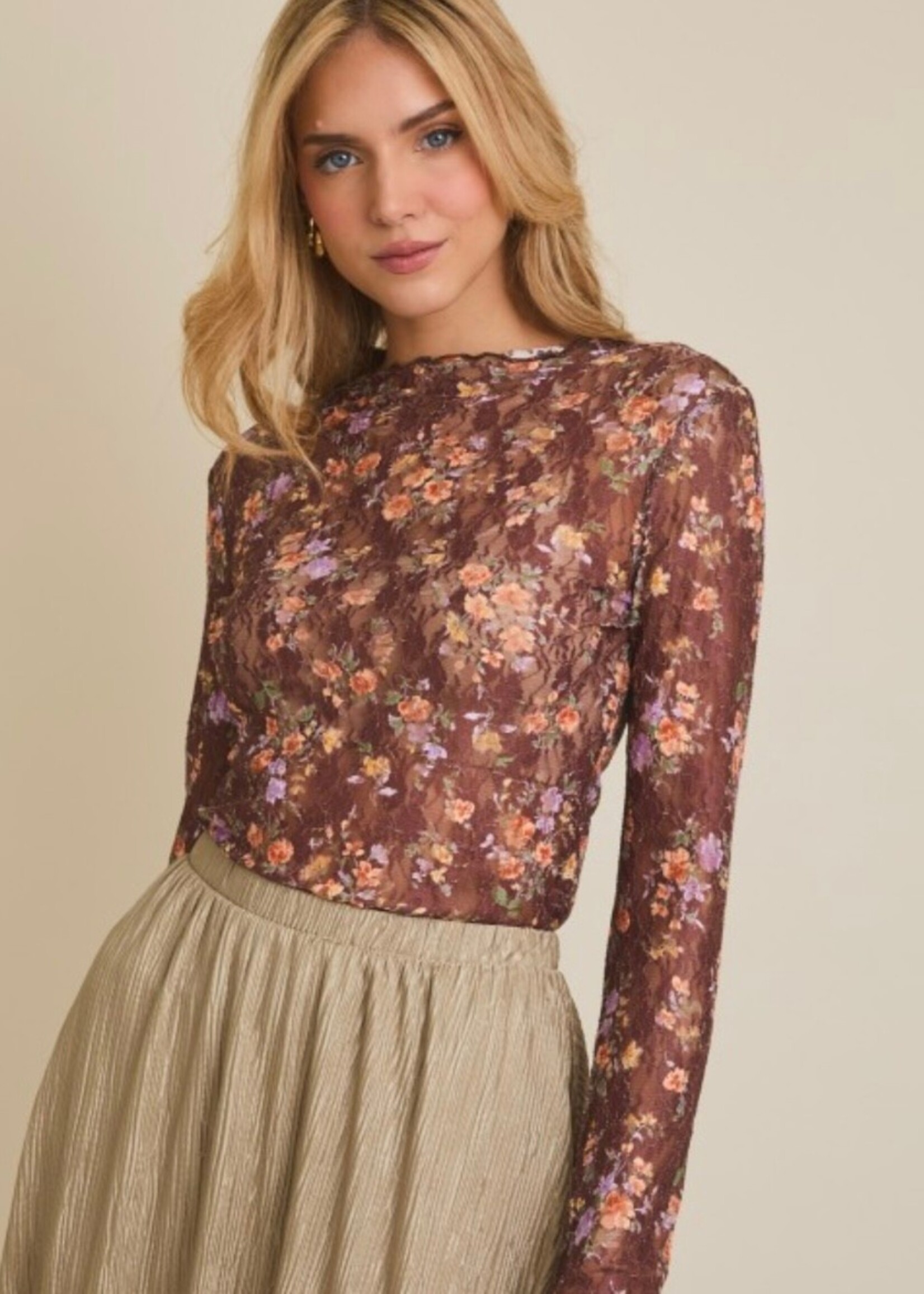 Full Swing Floral Mesh Top
