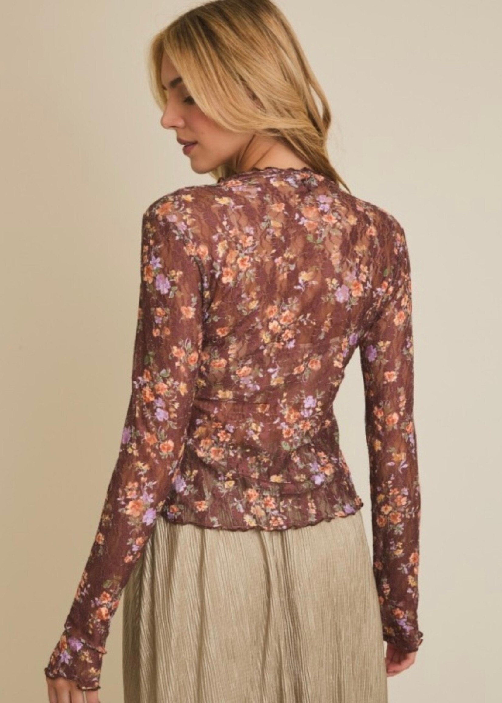 Full Swing Floral Mesh Top