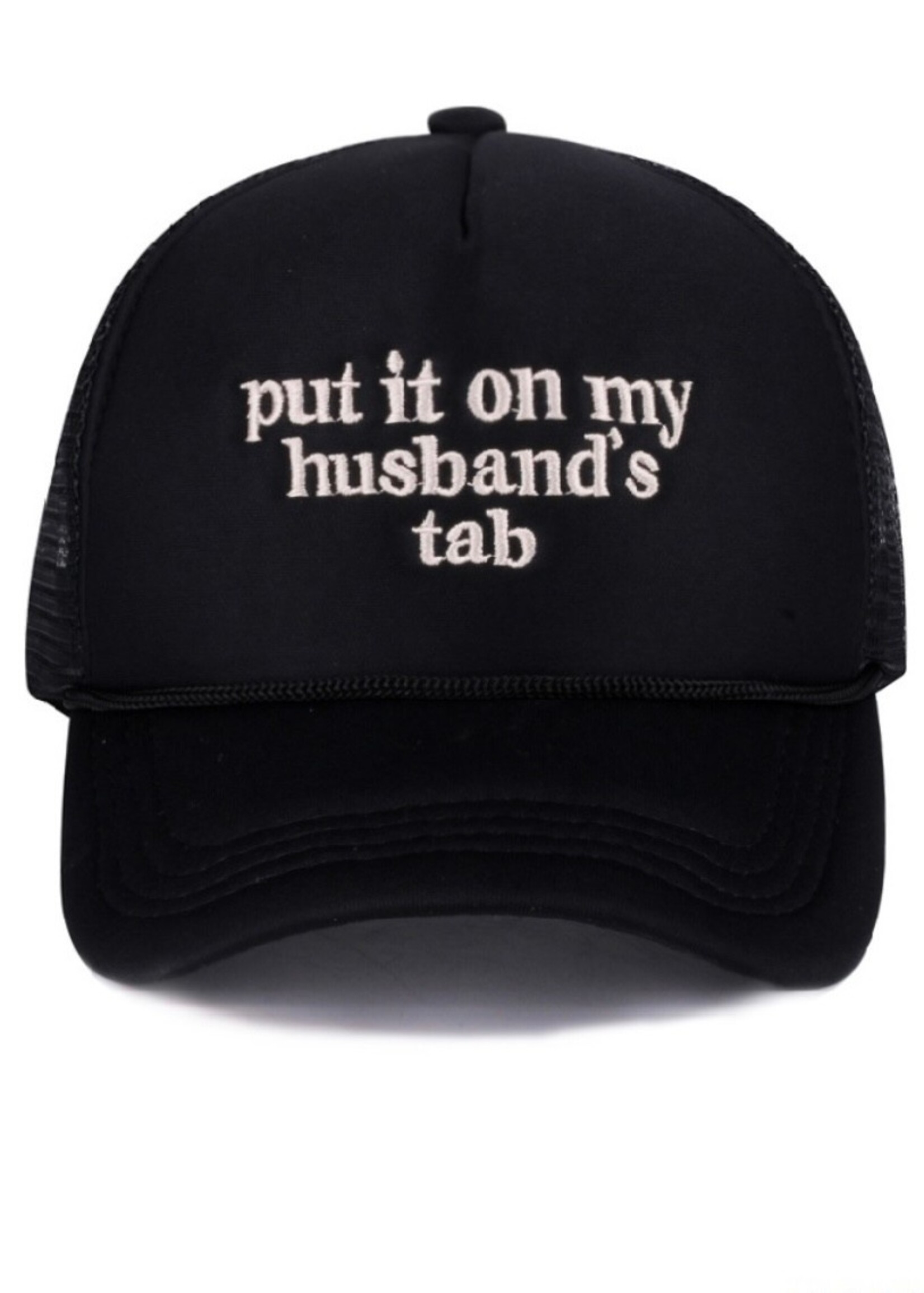 Put it on my Husbands Tab Trucker Hat