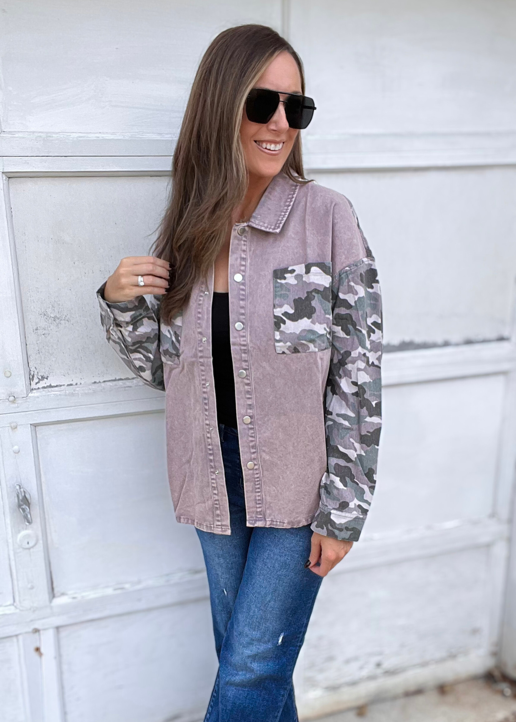 Celia Camo Contrast Denim Shacket