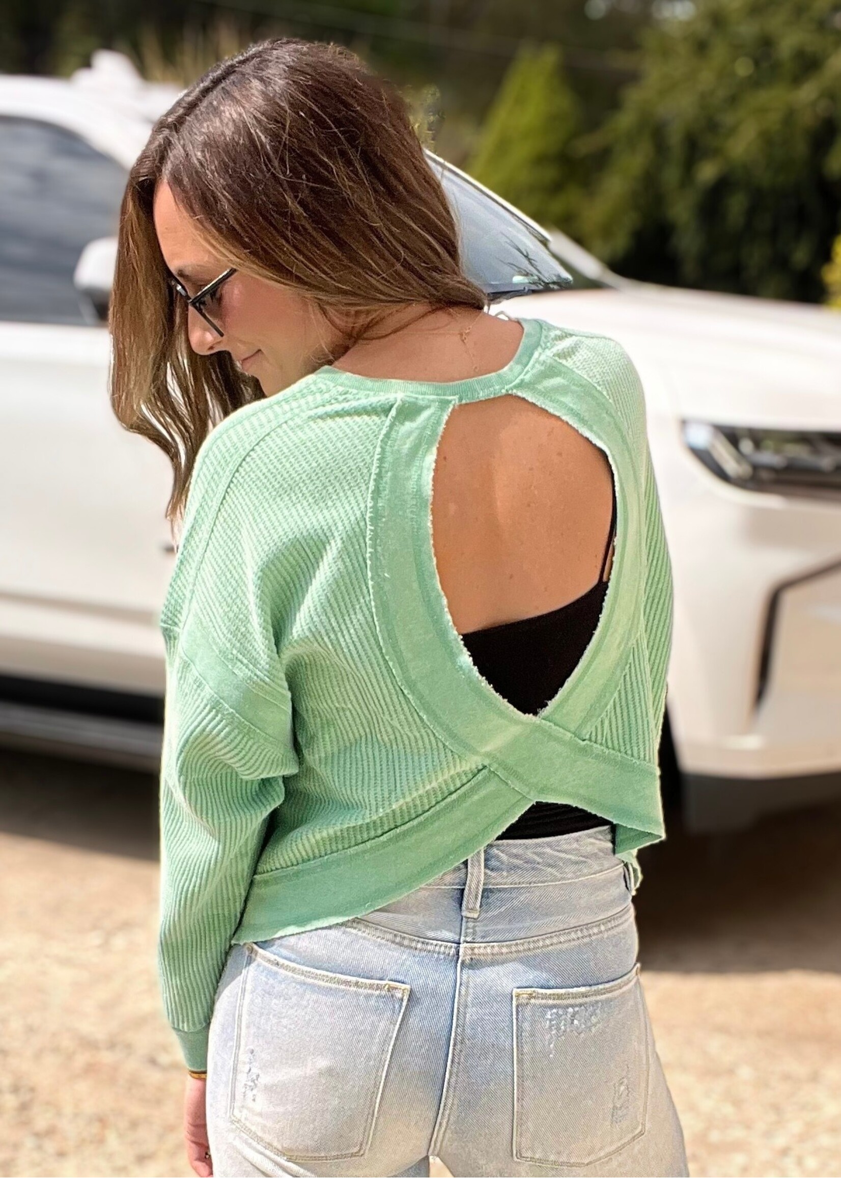 Tia Open Back Textured Top