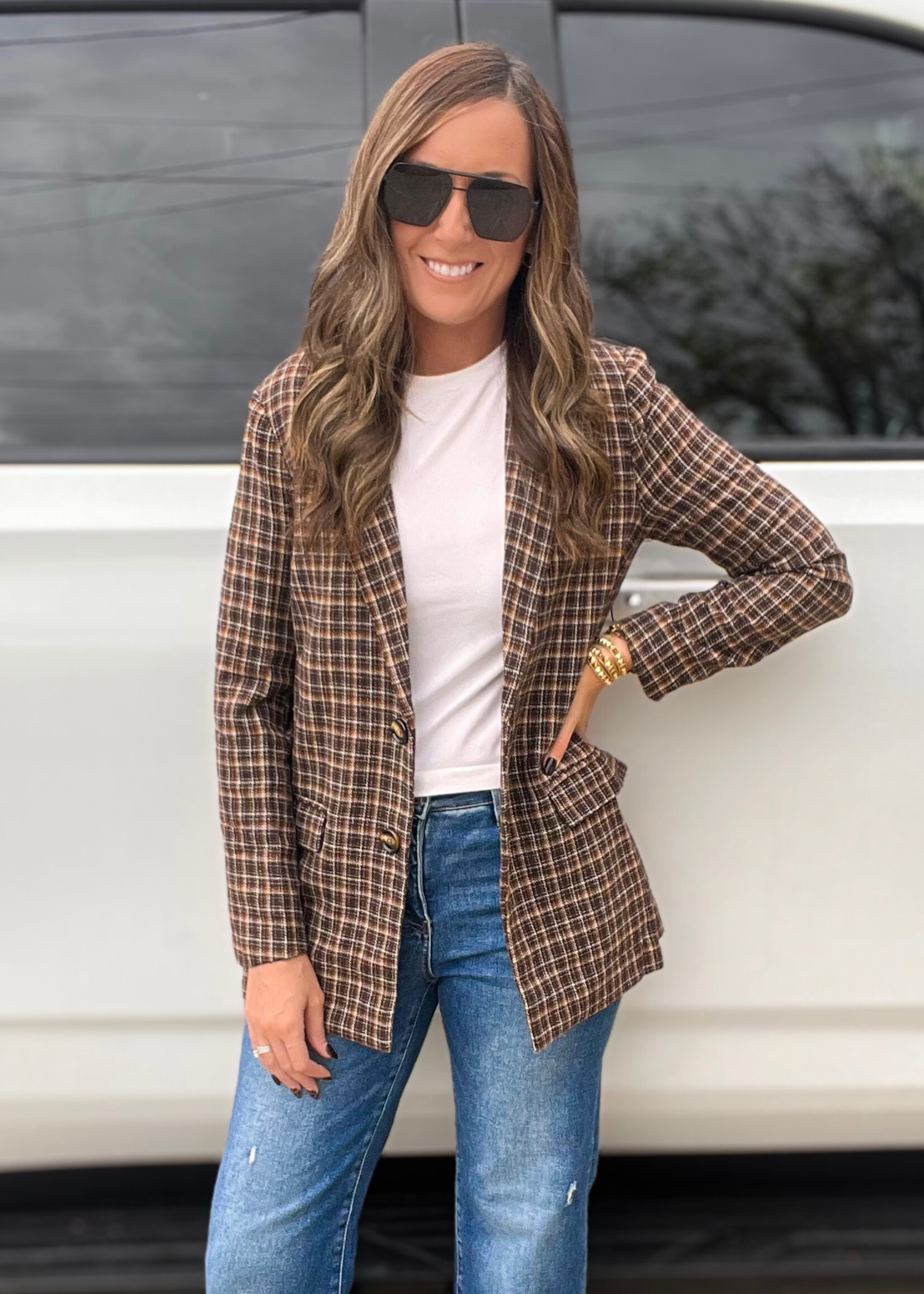 Business Affair Plaid Blazer