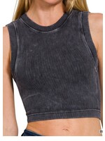 Stone Washed Cropped Tank with Bra