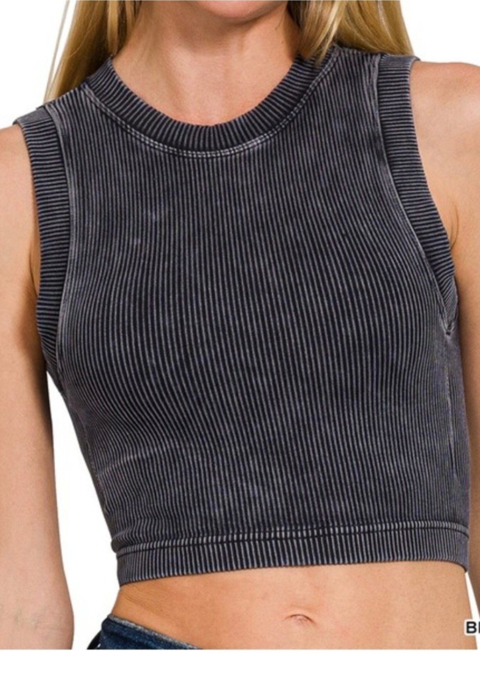 Stone Washed Cropped Tank with Bra