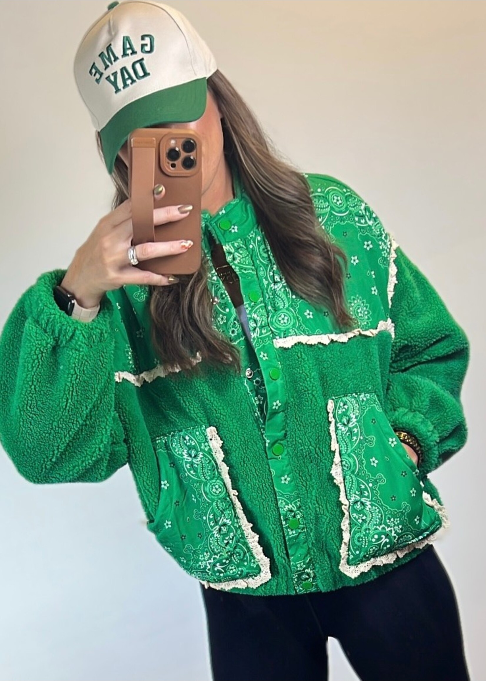 Green Goddess Sherpa Paisley Jacket