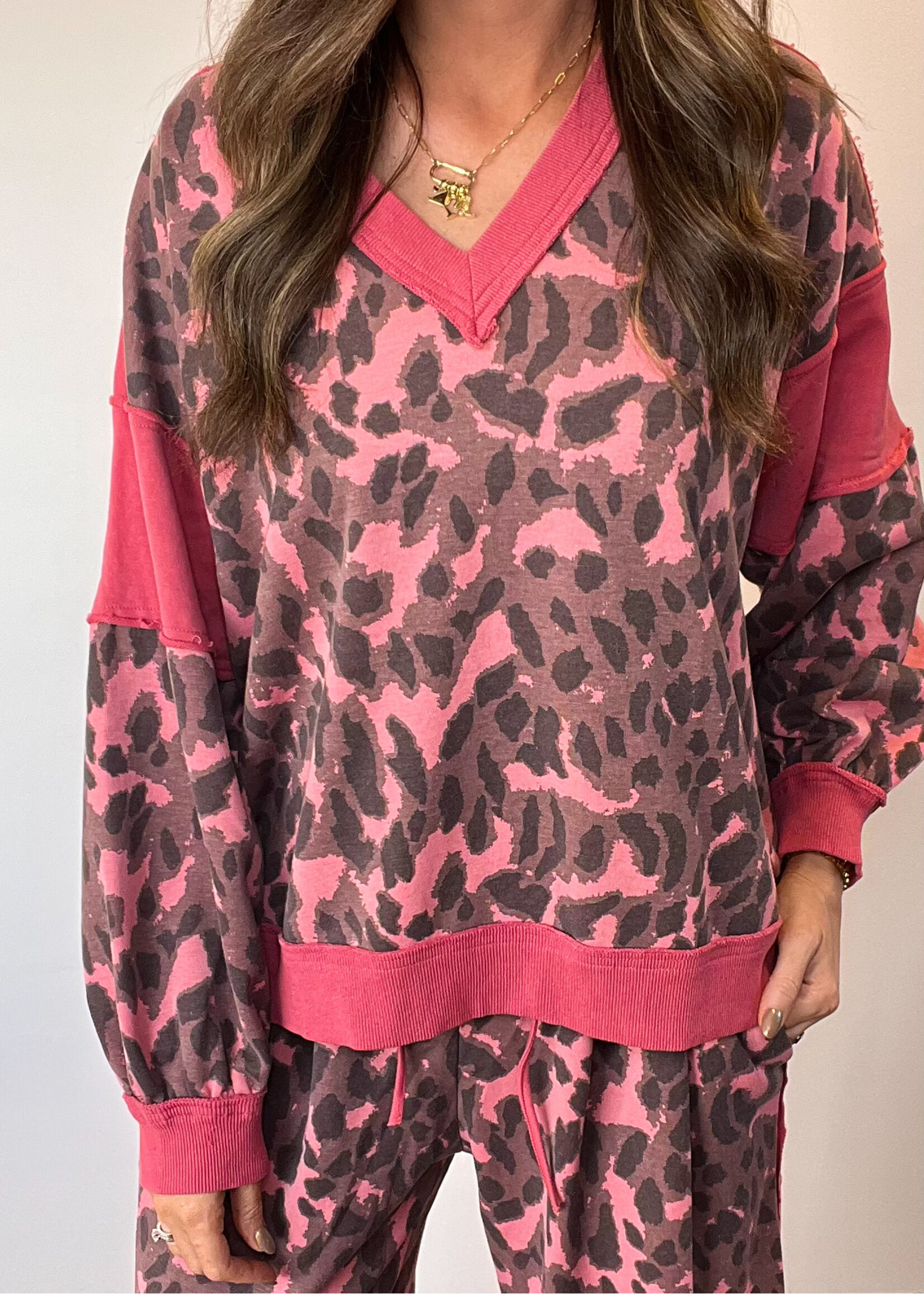 Levan Leopard Print Patchwork Top