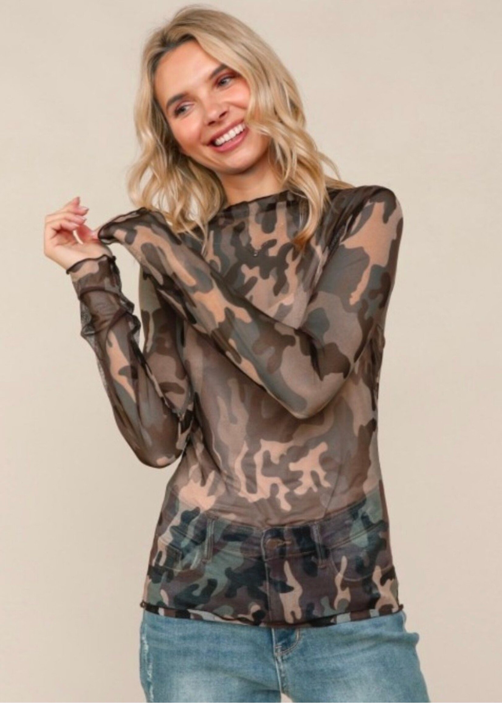 Shelton Camo Mesh Top