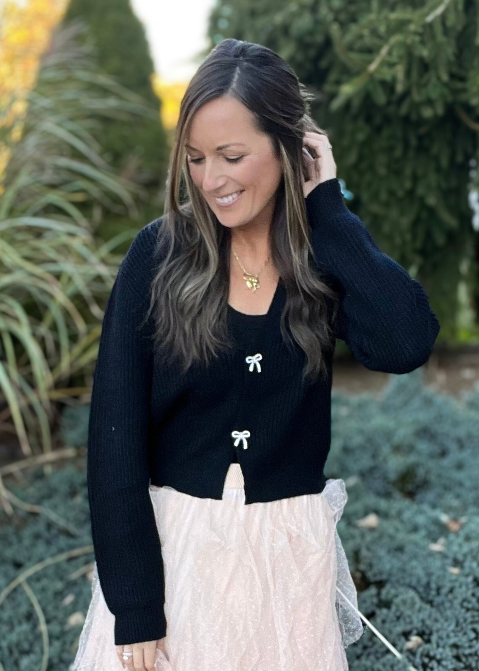 Finnlie Rhinestone Bow Cardigan