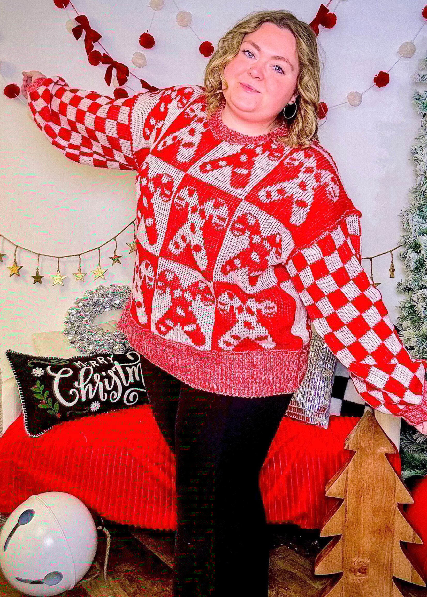 Candy Cane Lane Check Sweater