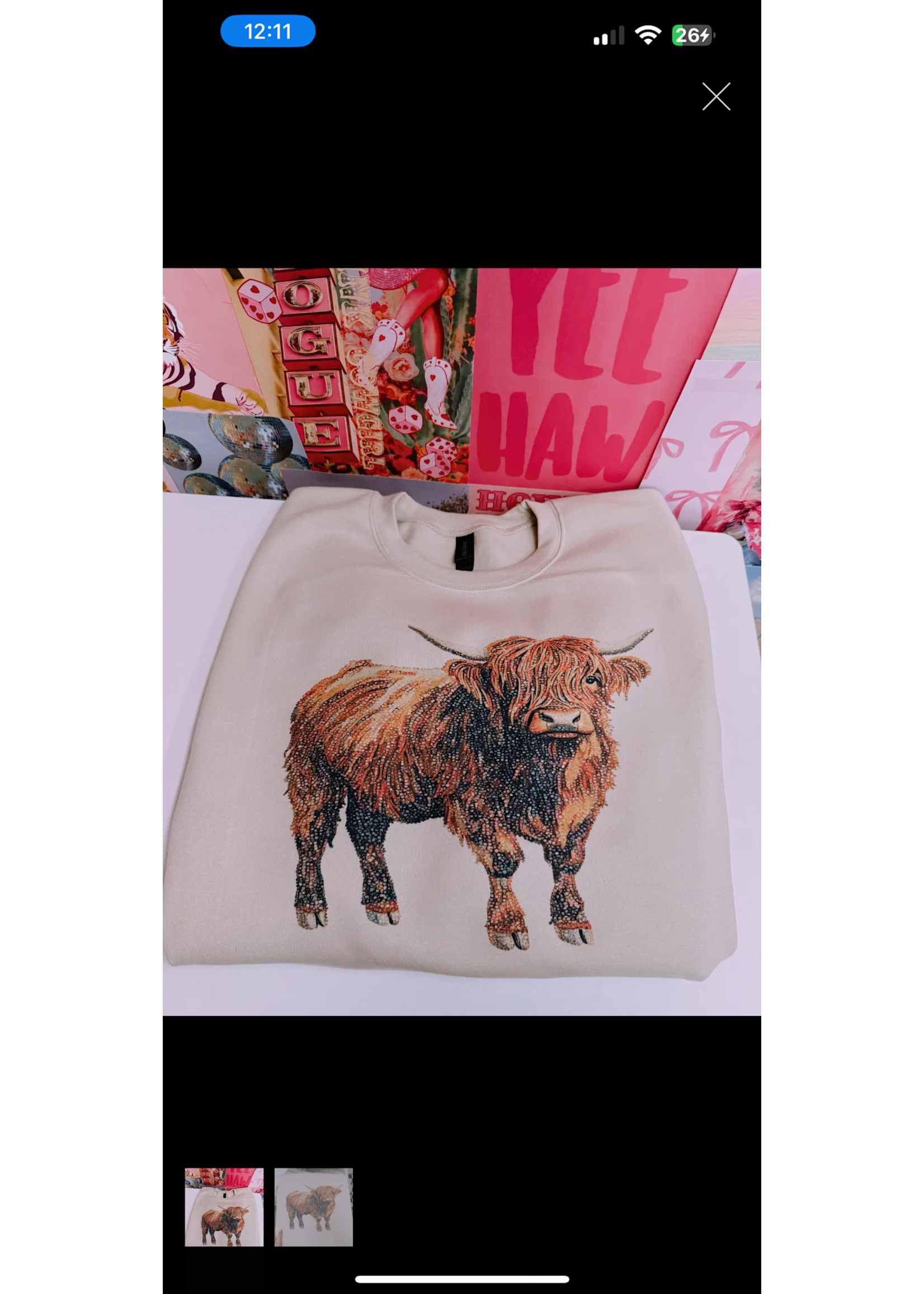 Bedazzled Highland Cow Crewneck