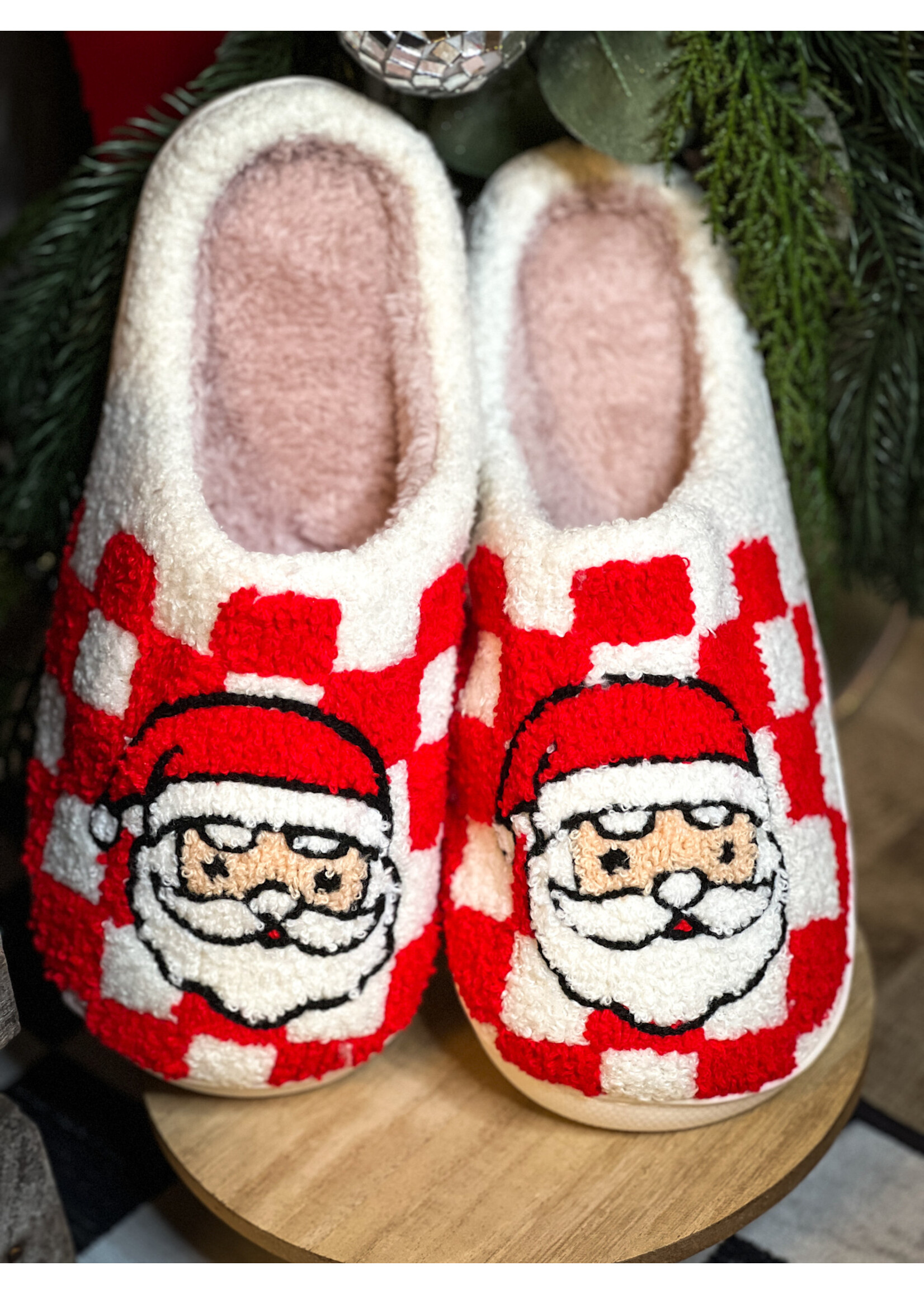 Checkered Santa Slippers