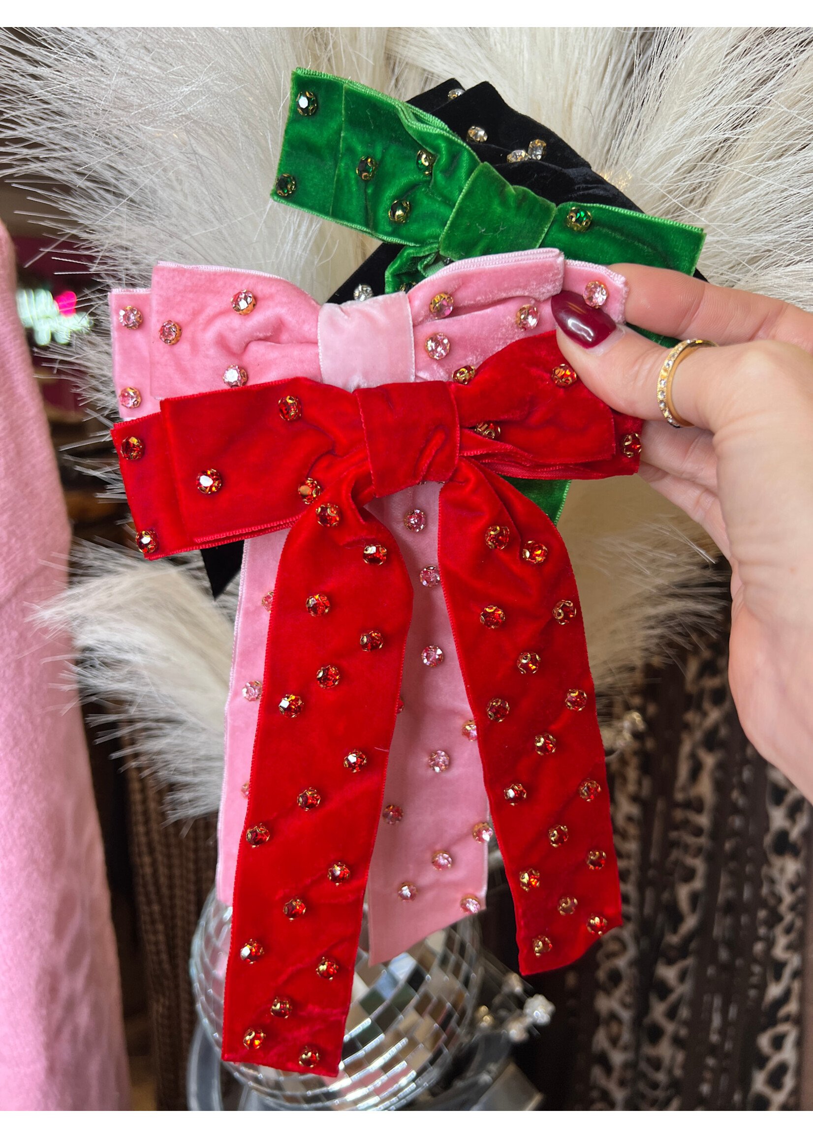 Rhinestone Stud Bow Ribbon Hair Clips