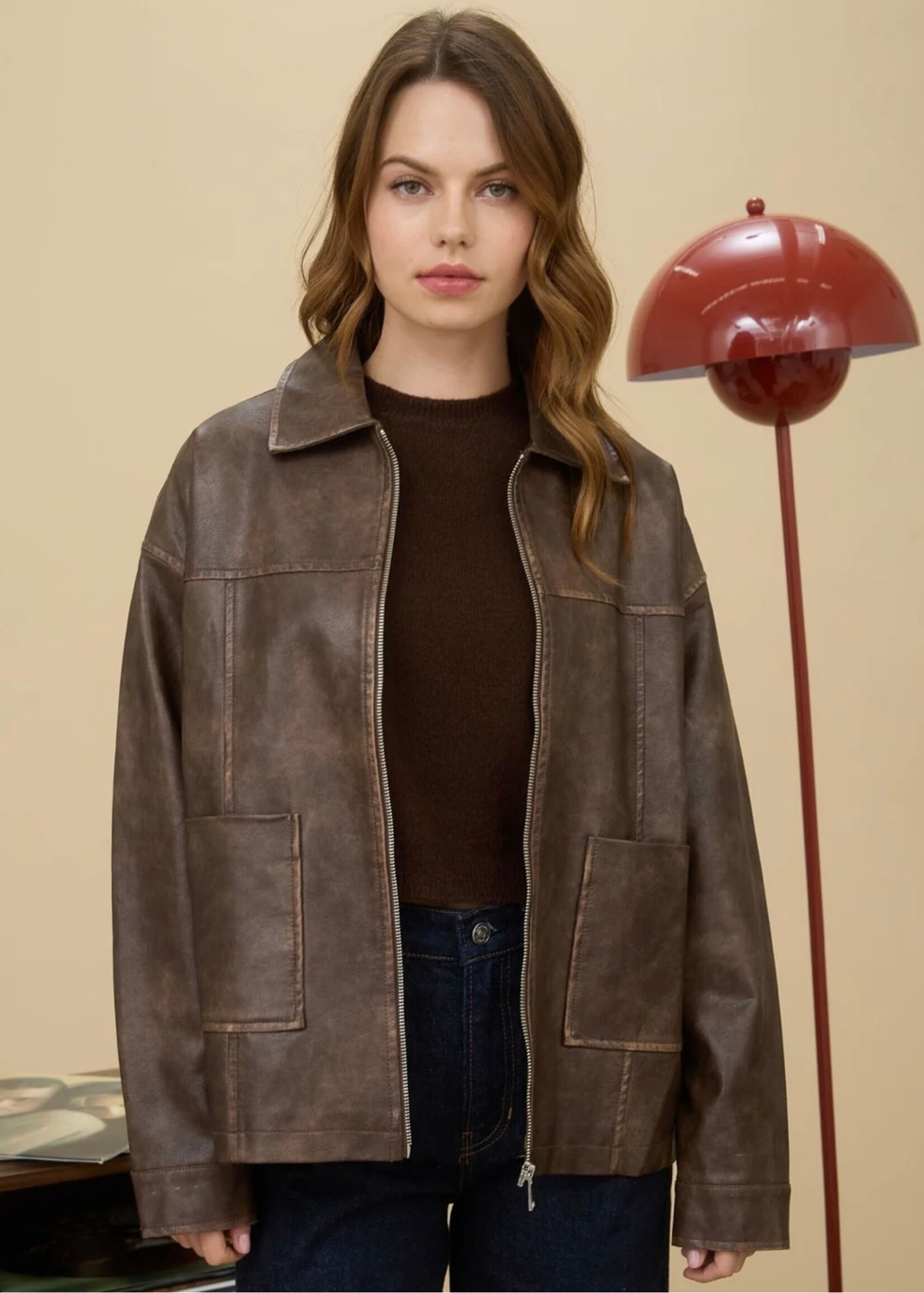Downtown Washed Faux LeatherJacket