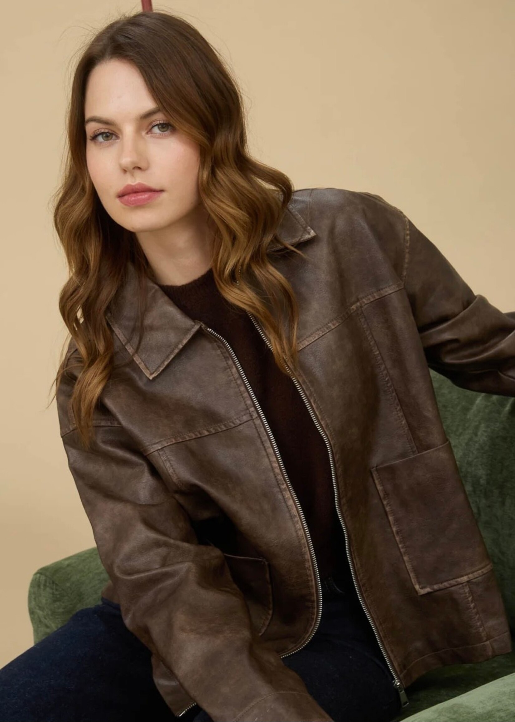 Downtown Washed Faux LeatherJacket