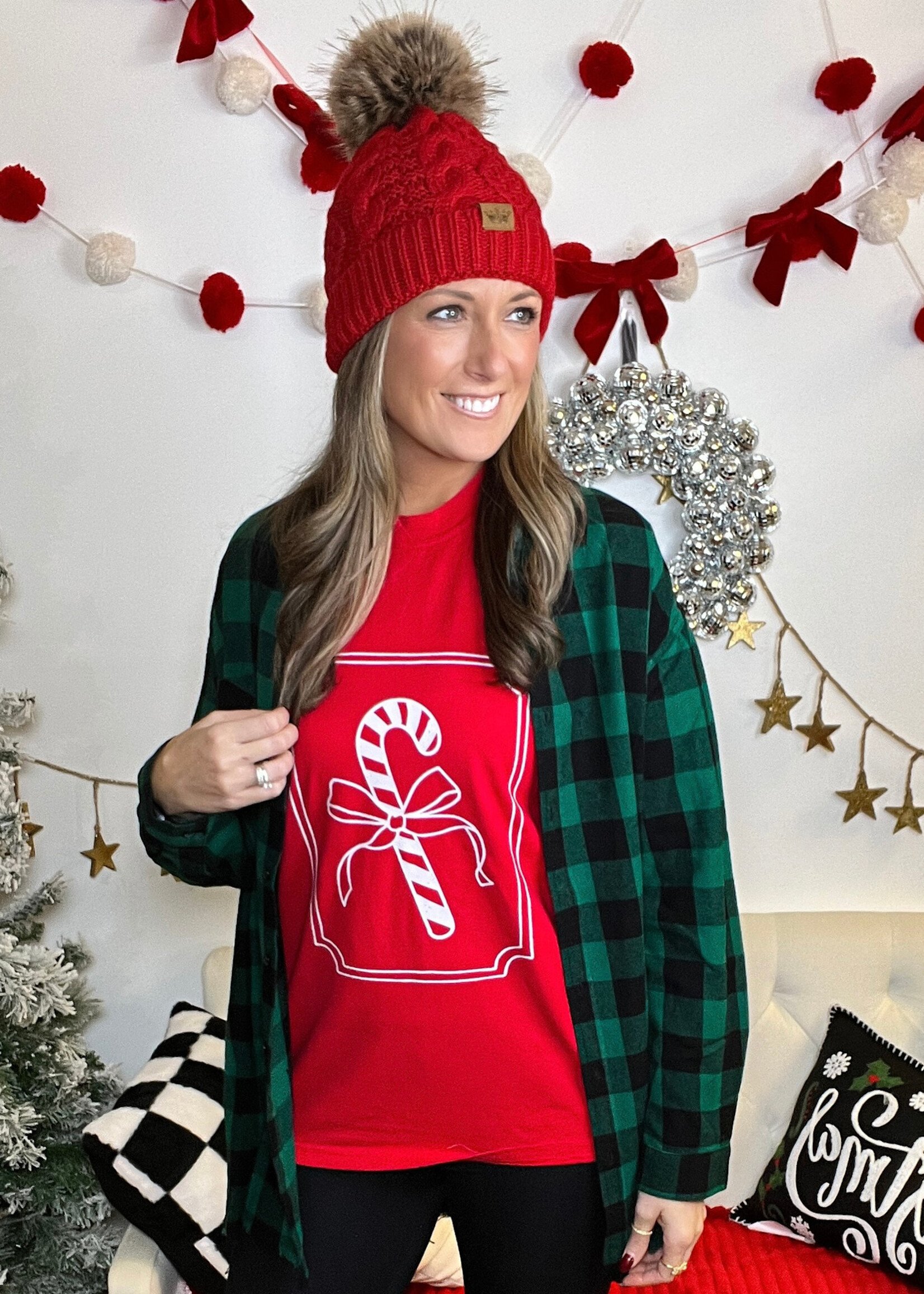 Candy Cane Bow Graphic Tee