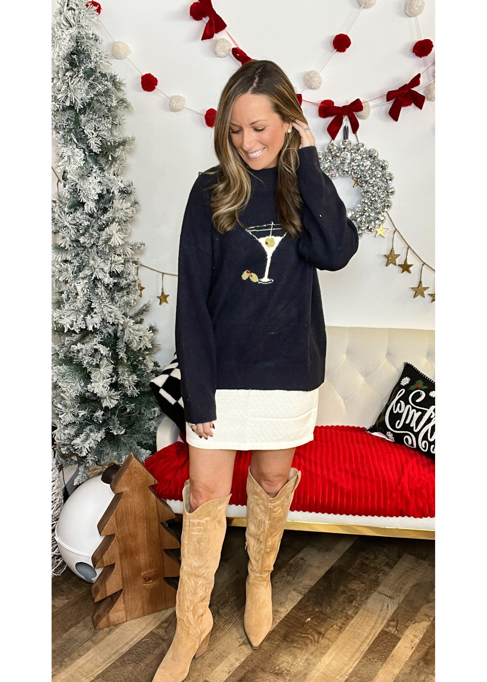 White Christmas Pearled Tweed Skirt