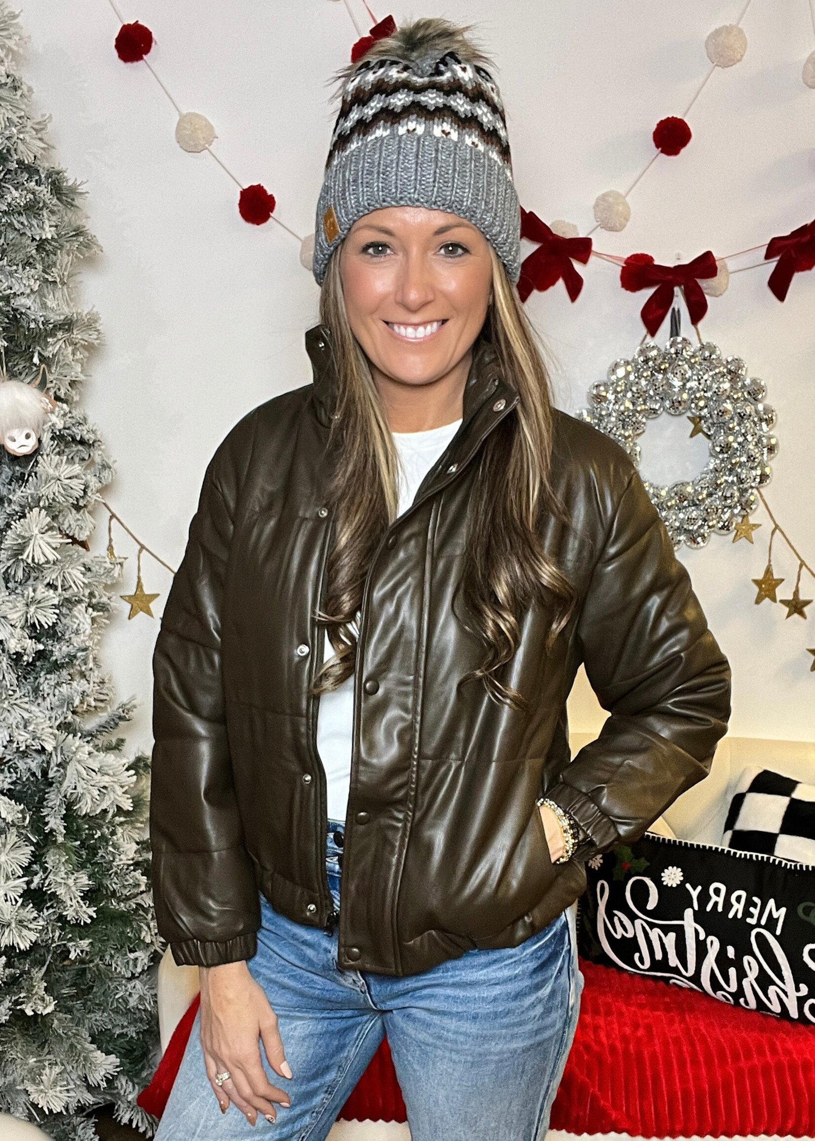 Kendra Faux Leather Puffer Coat