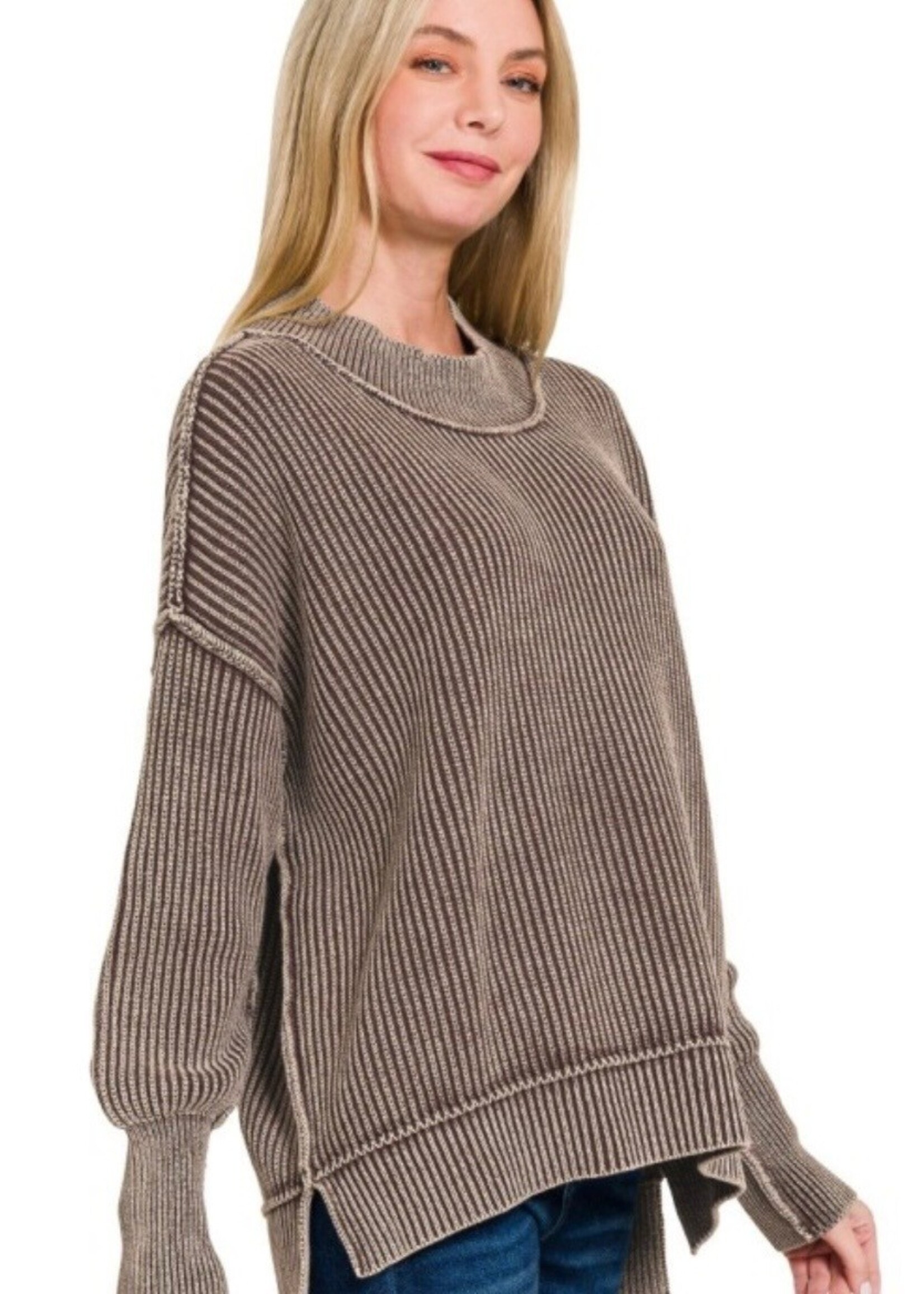 Isobelle Mineral Washed Oversized Sweater Dark Olive