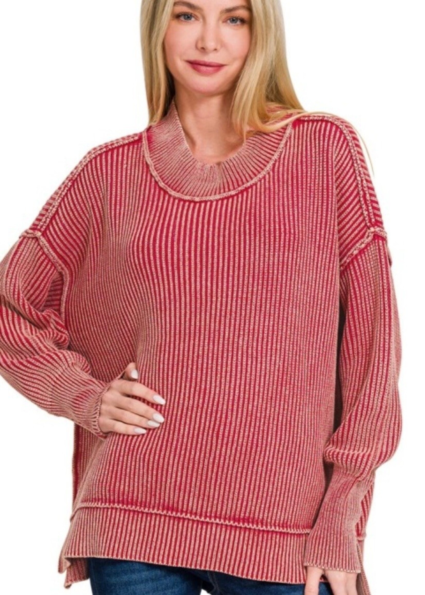 Isobelle Mineral Washed Oversized Sweater Dark Olive