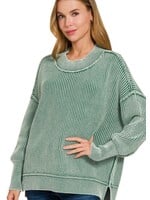 Isobelle Mineral Washed Oversized Sweater Dark Olive