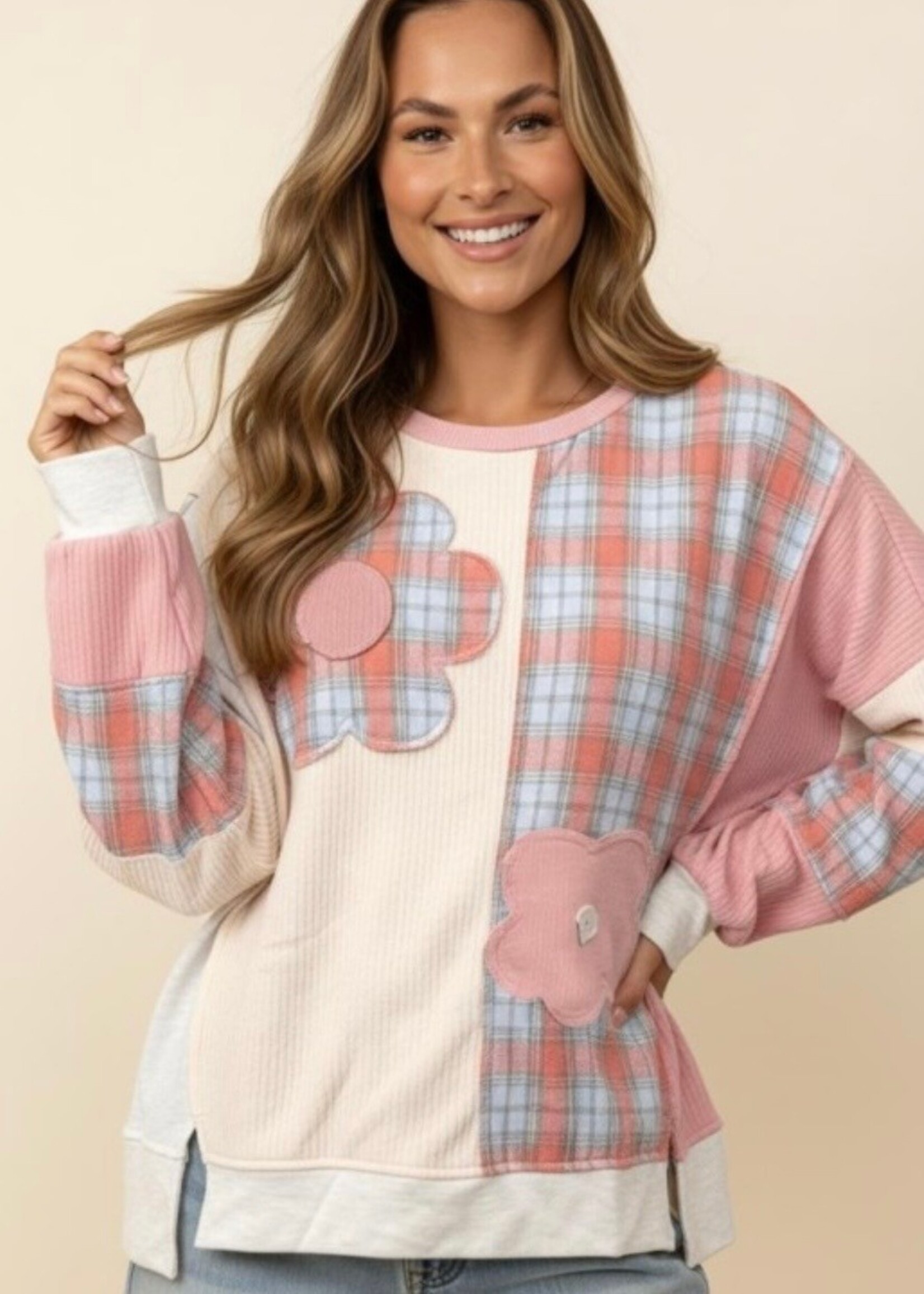 Daisy Patchwork Plaid Colorblock Top