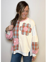 Daisy Patchwork Plaid Colorblock Top