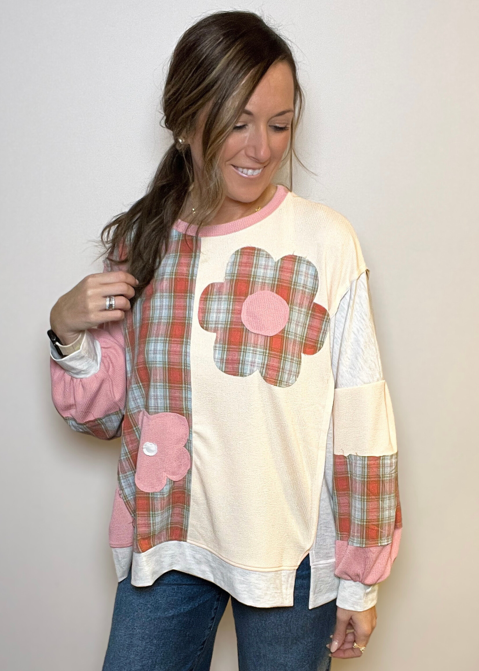 Daisy Patchwork Plaid Colorblock Top