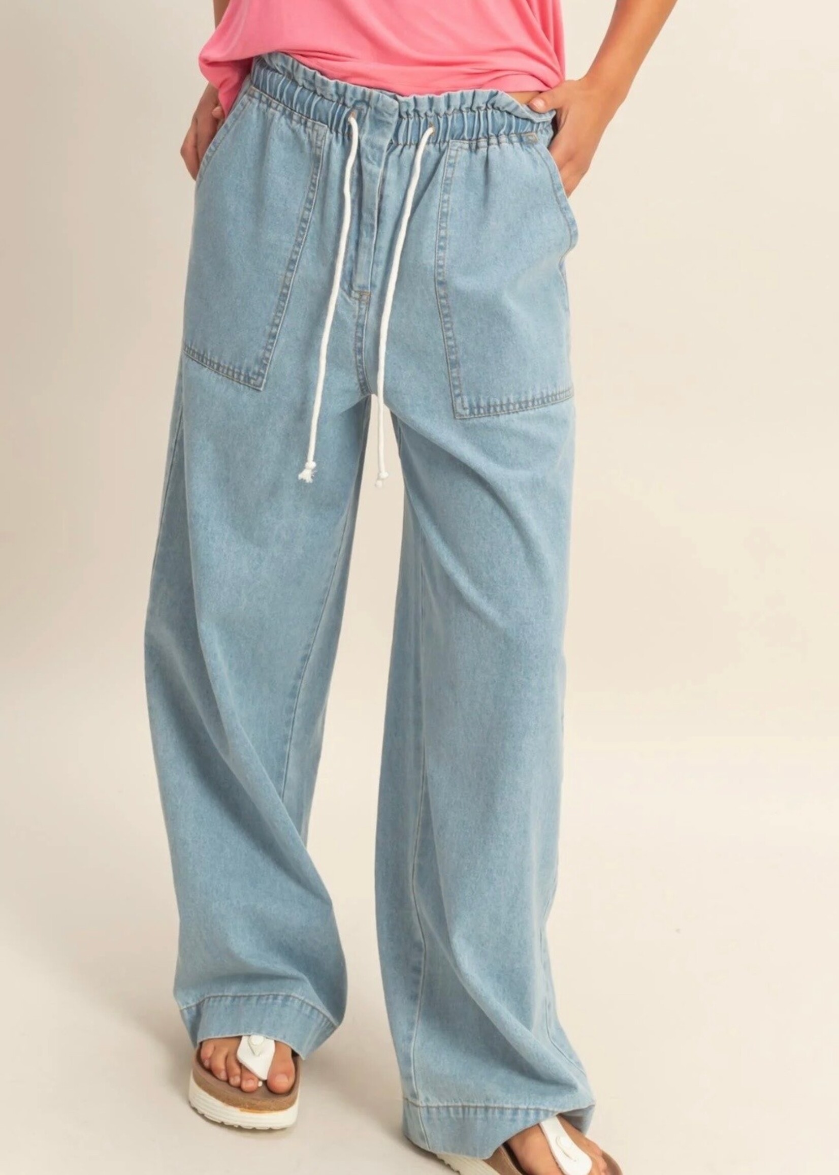 Leo Wide Leg Denim Drawstring Pants