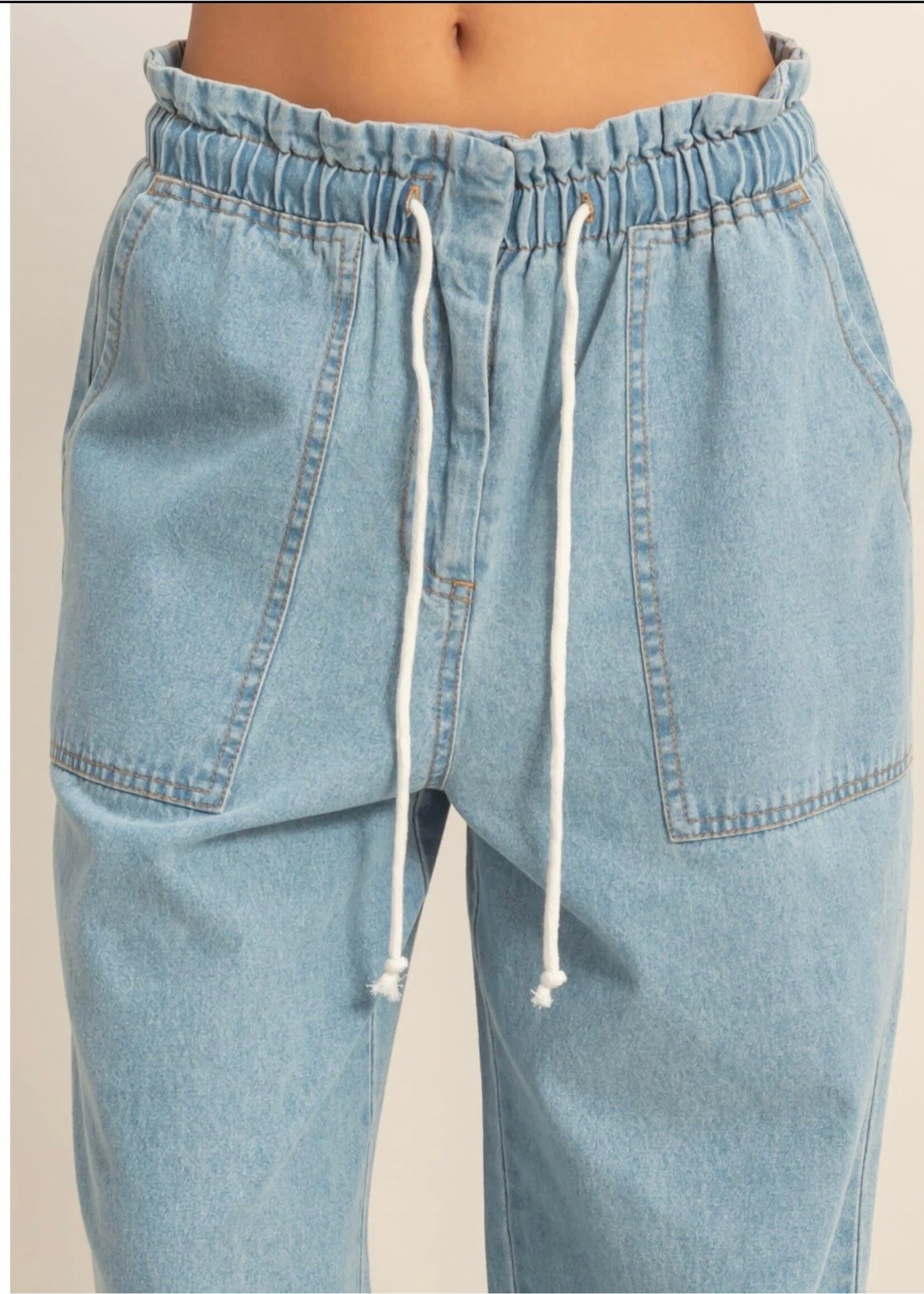 Leo Wide Leg Denim Drawstring Pants