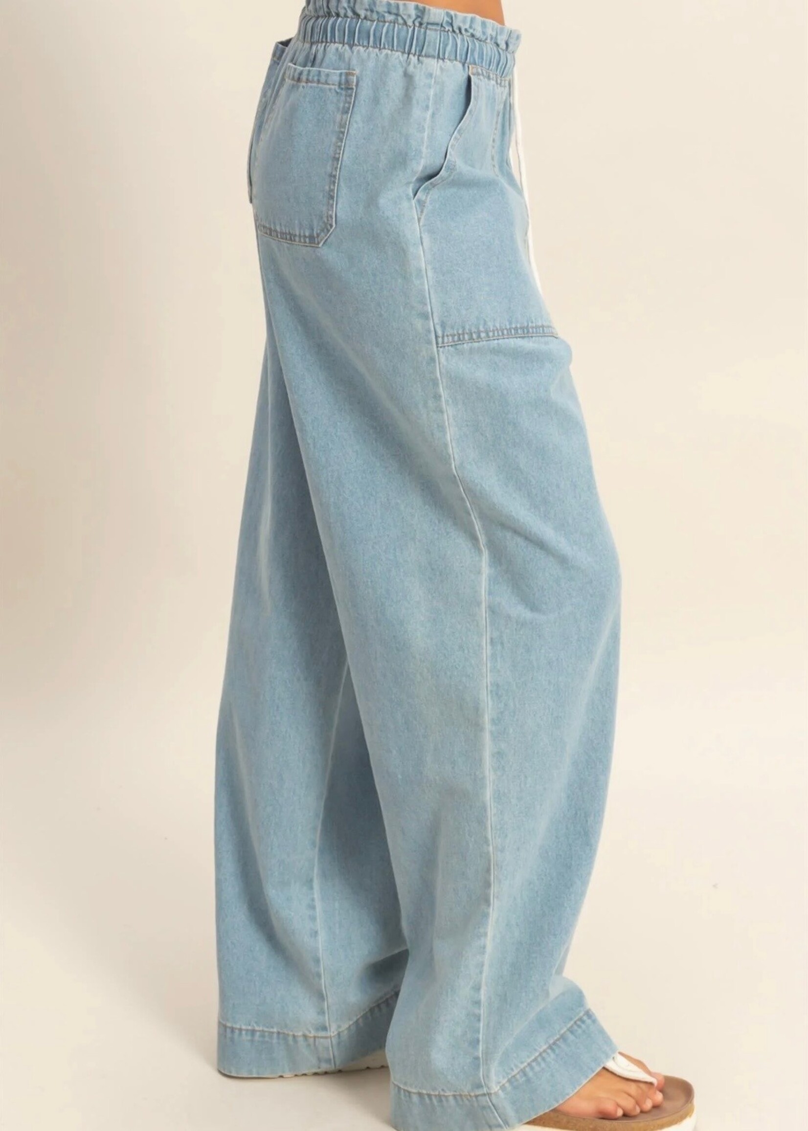 Leo Wide Leg Denim Drawstring Pants
