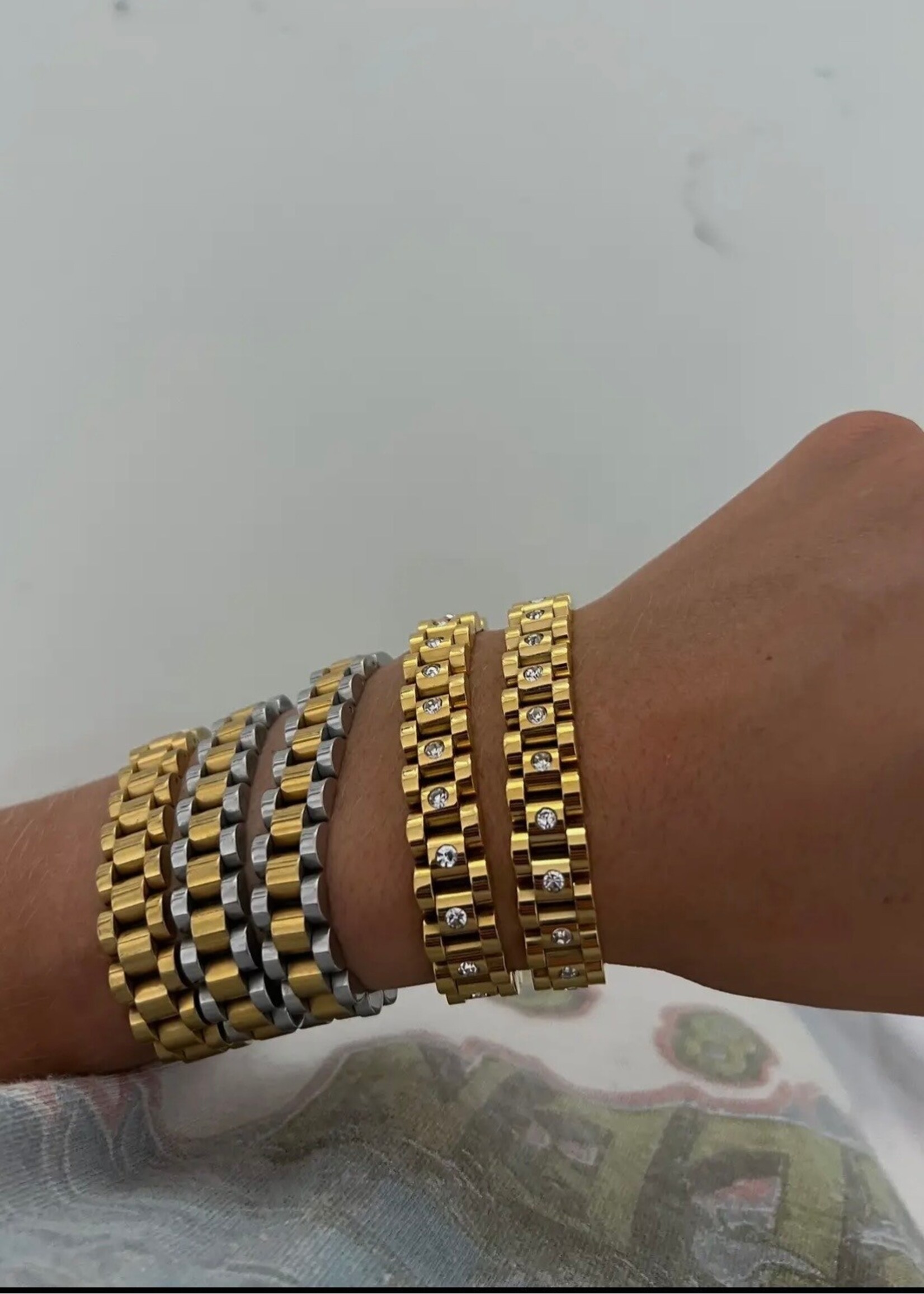 The Chain Watch Band Bracelet with Stones