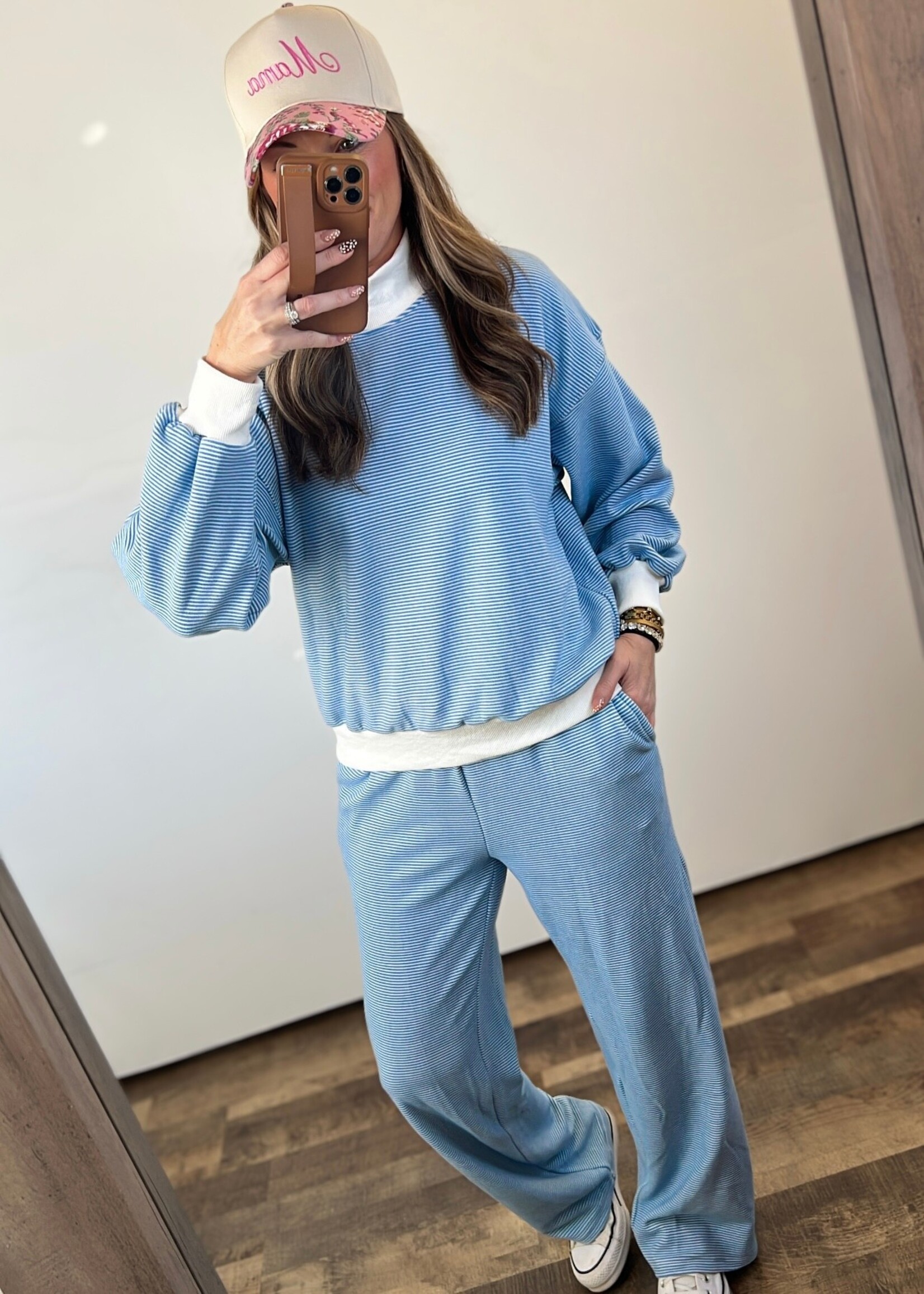 Mia Mock Neck Striped Lounge Set