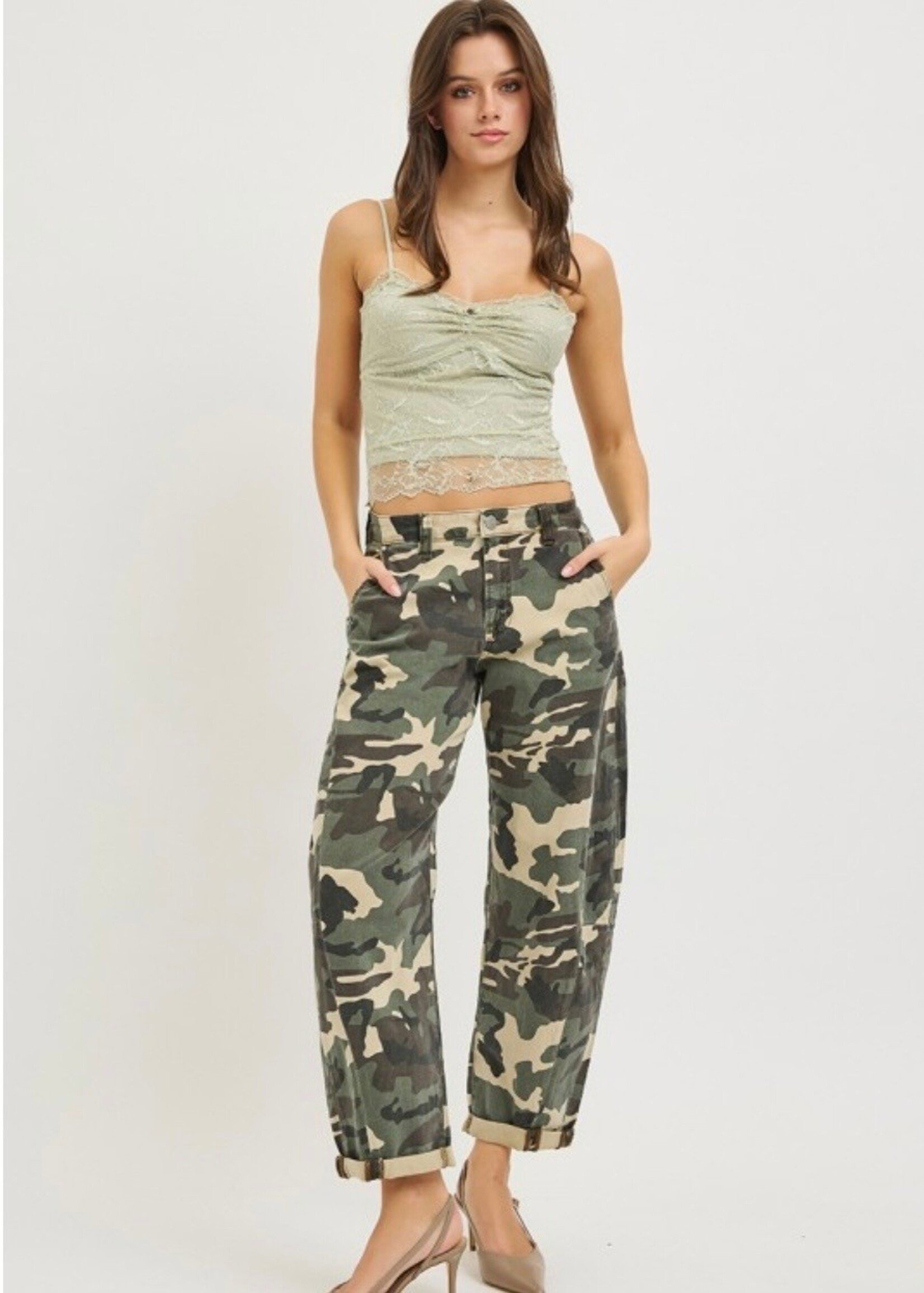 Urban Camo High Rise Barrel Jeans