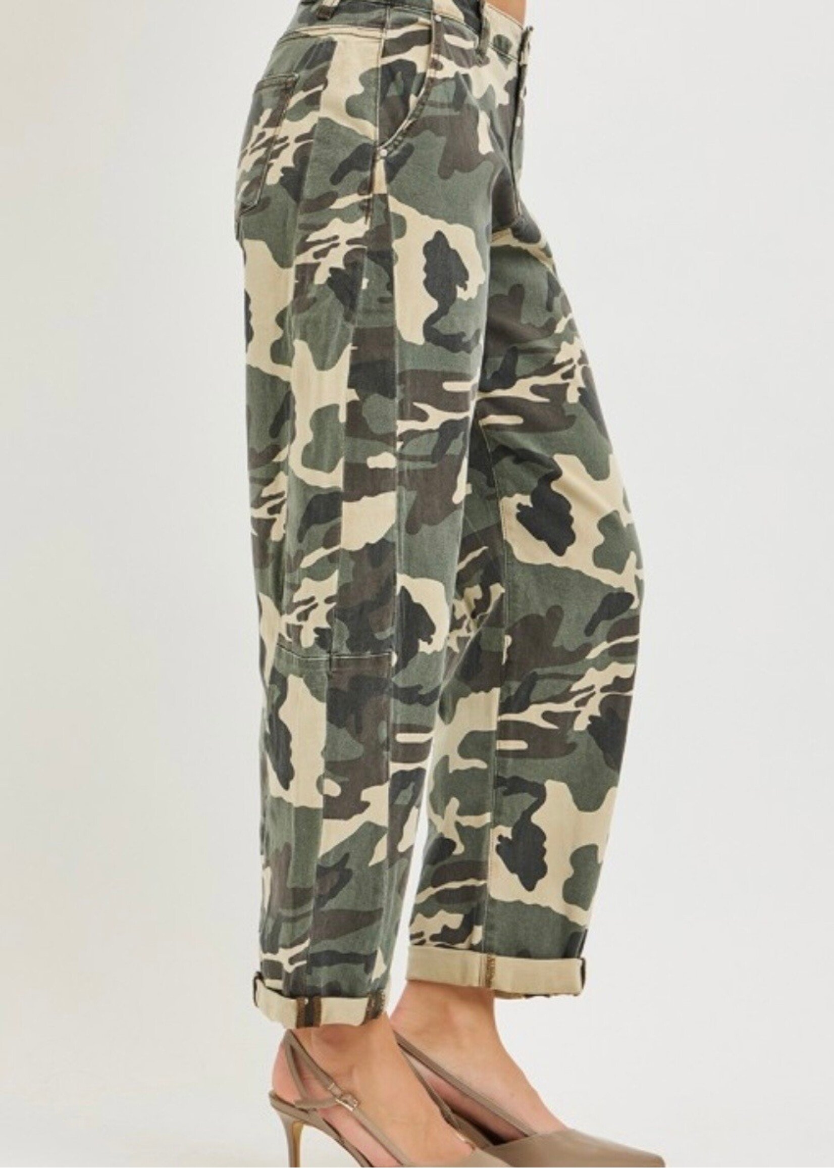 Urban Camo High Rise Barrel Jeans