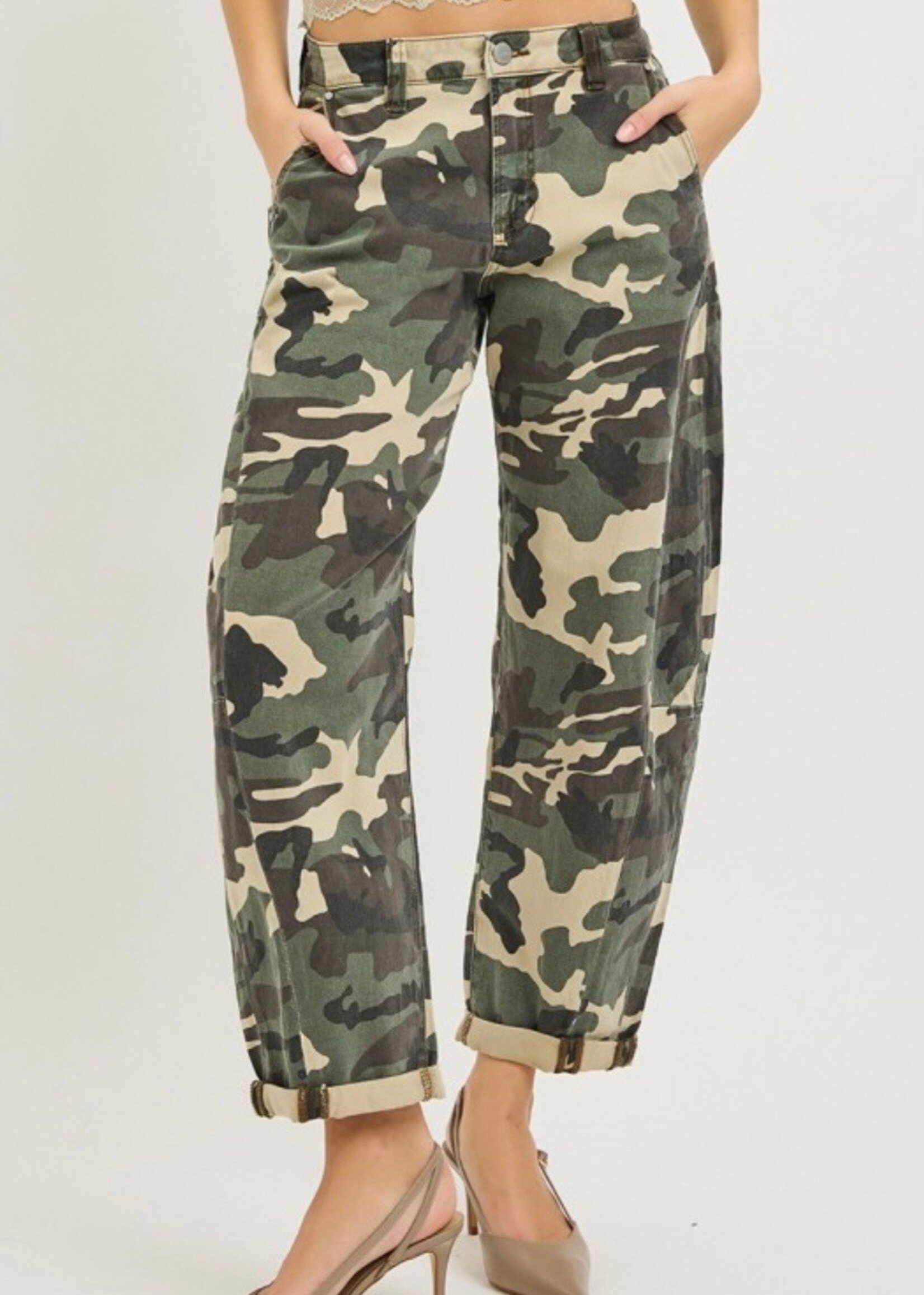 Urban Camo High Rise Barrel Jeans