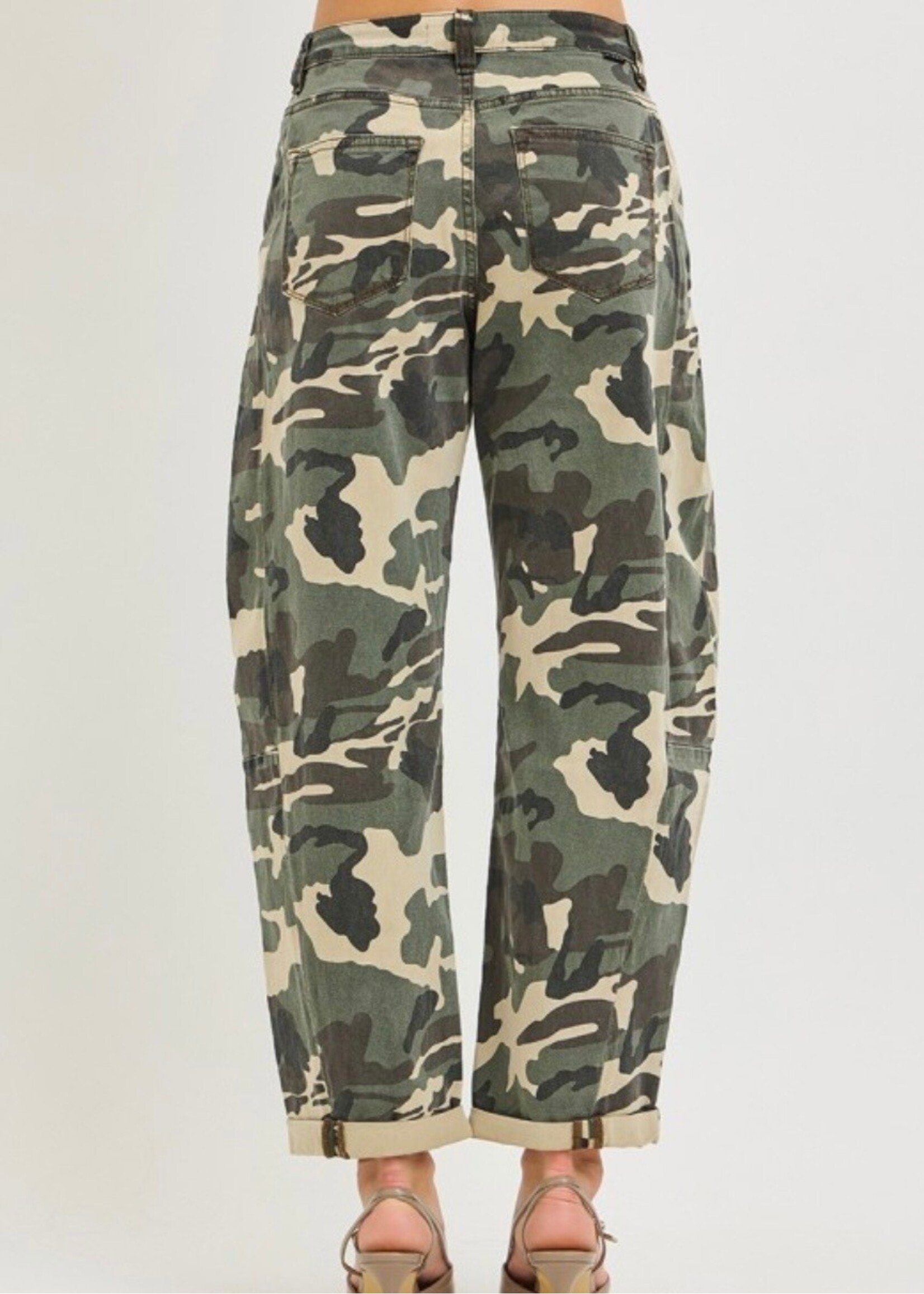 Urban Camo High Rise Barrel Jeans