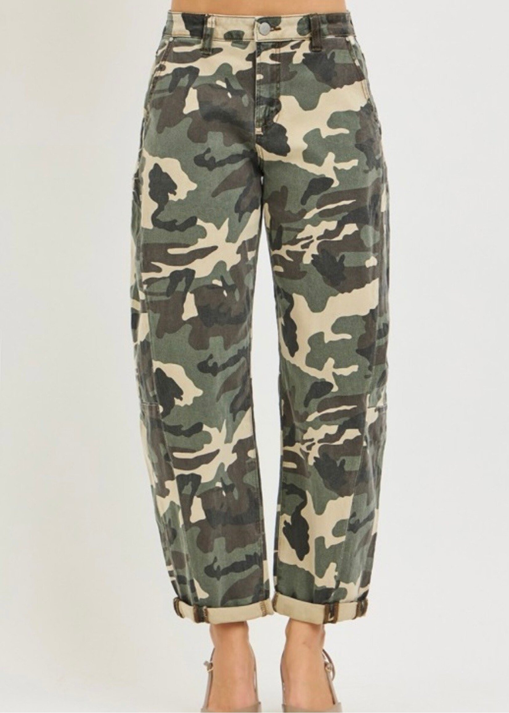 Urban Camo High Rise Barrel Jeans