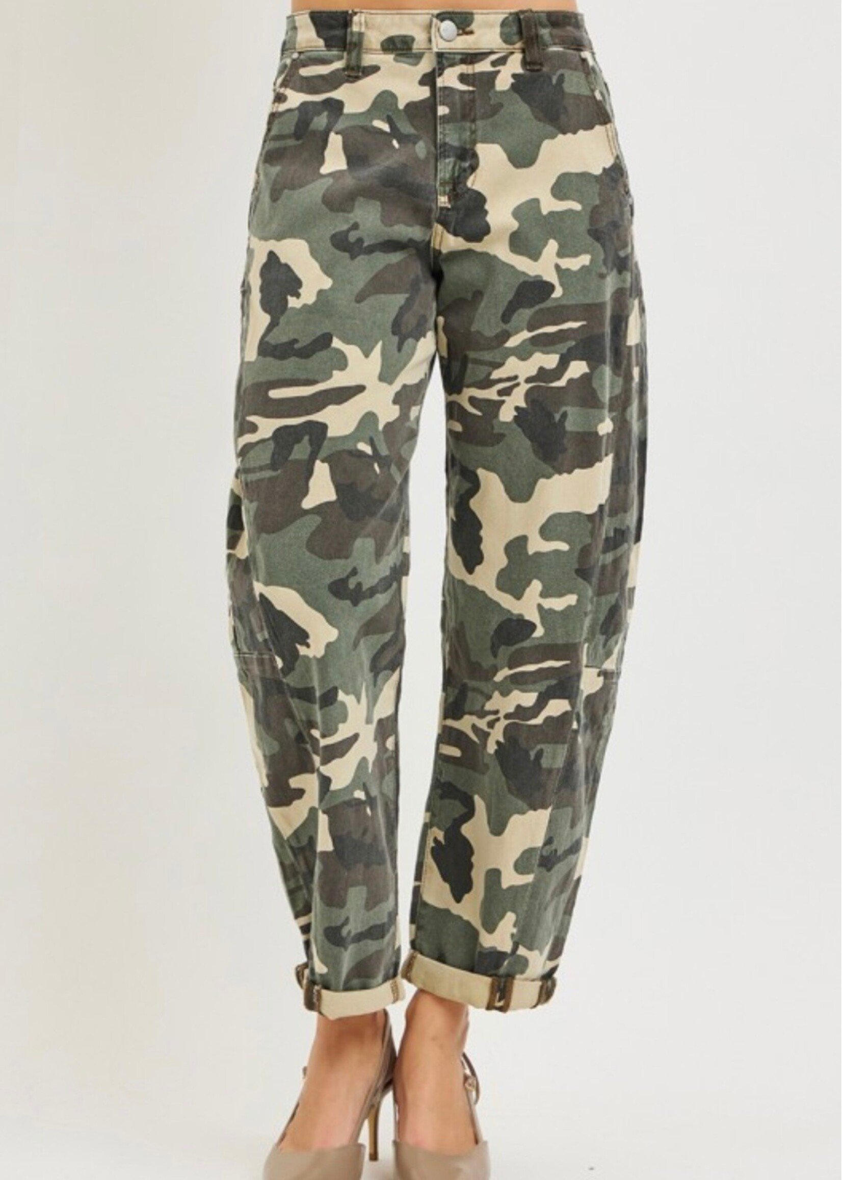 Urban Camo High Rise Barrel Jeans