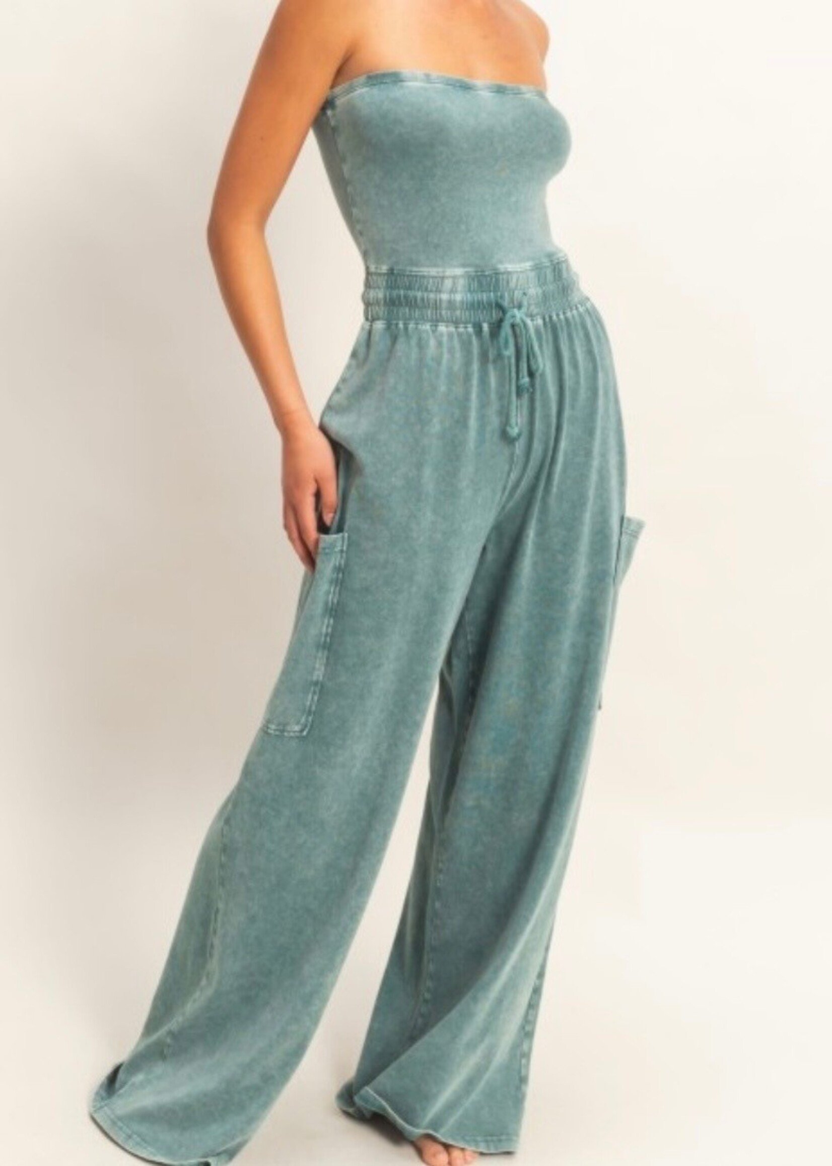 Evie Mineral Wash Strapless Jumpsuit
