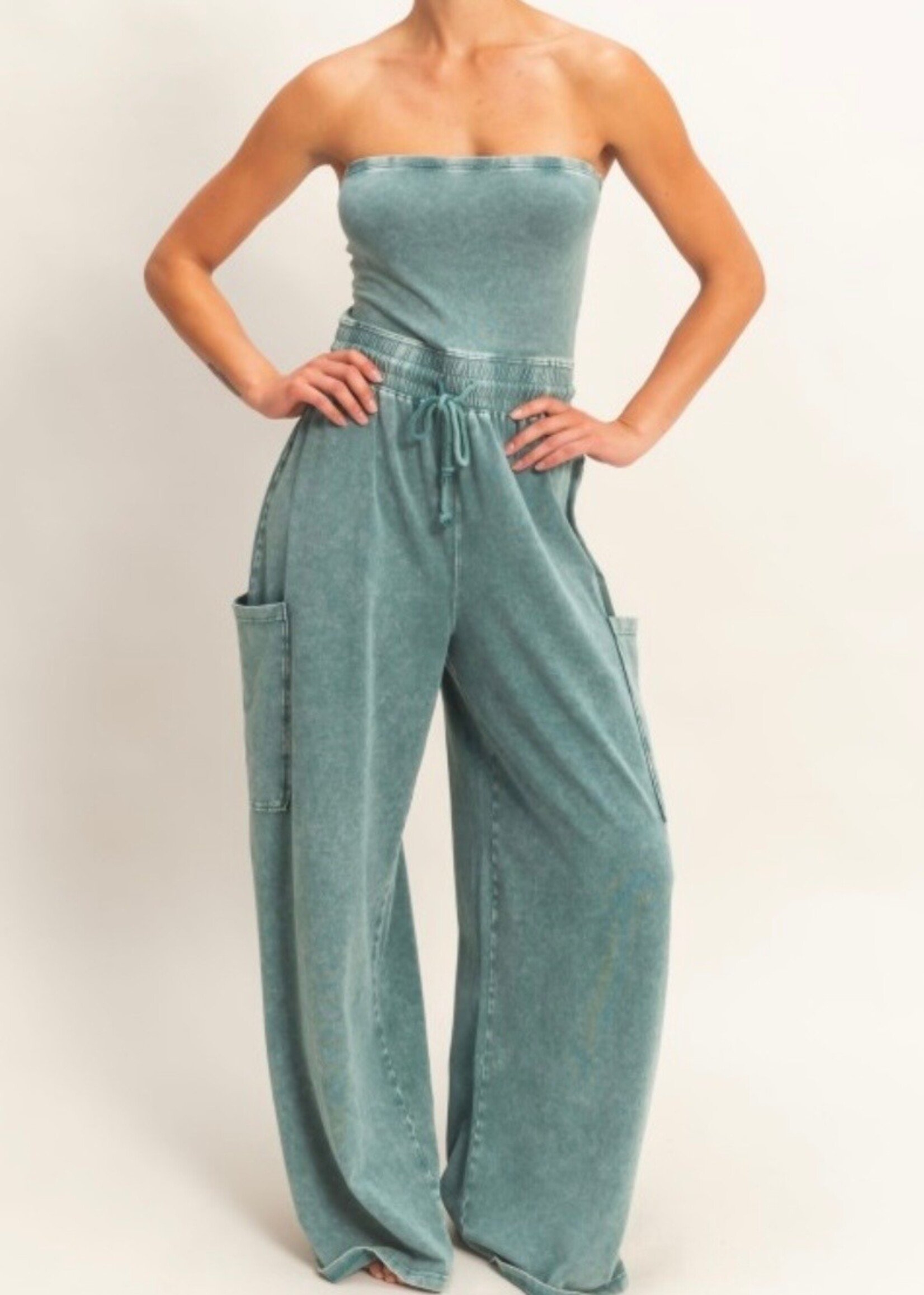 Evie Mineral Wash Strapless Jumpsuit