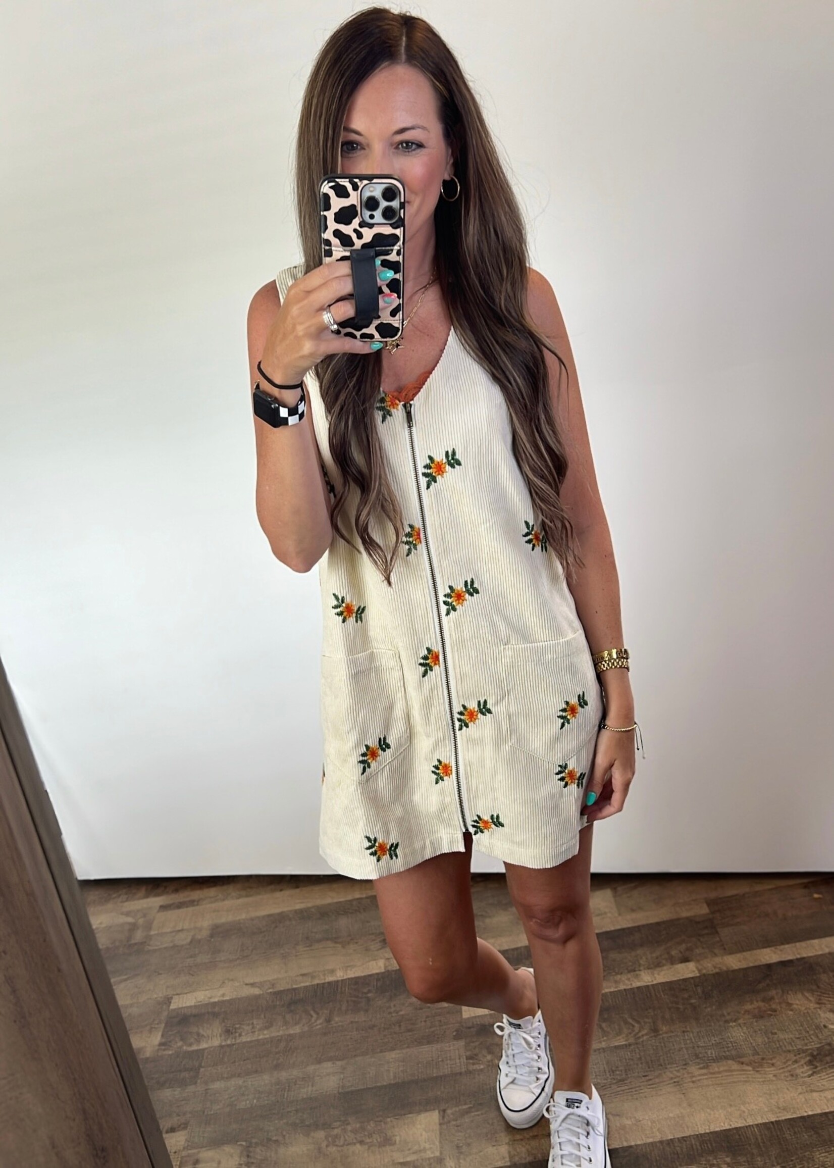 Aliana Embroidered Corduroy Dress