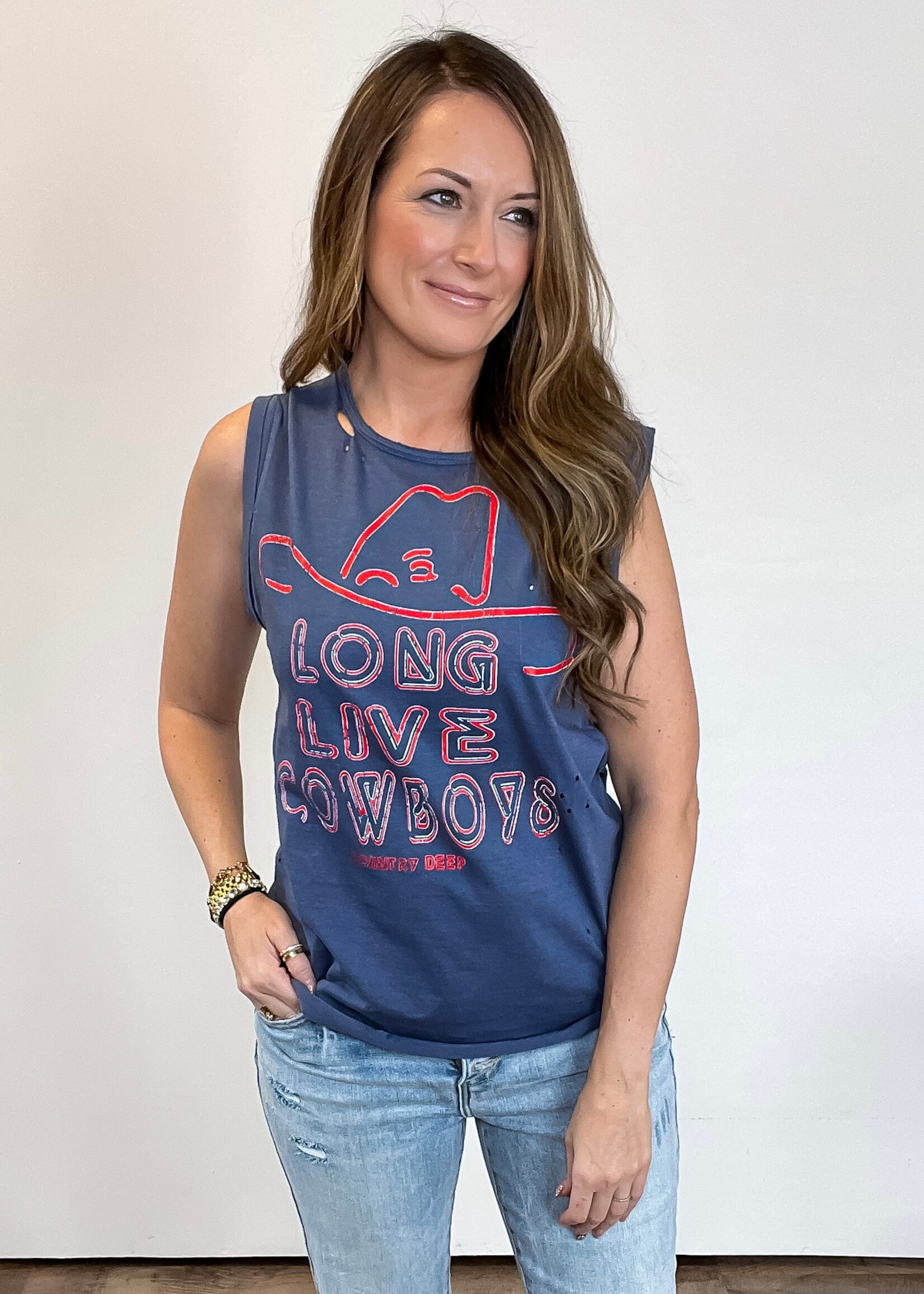 Long Live Cowboys Distressed Tank