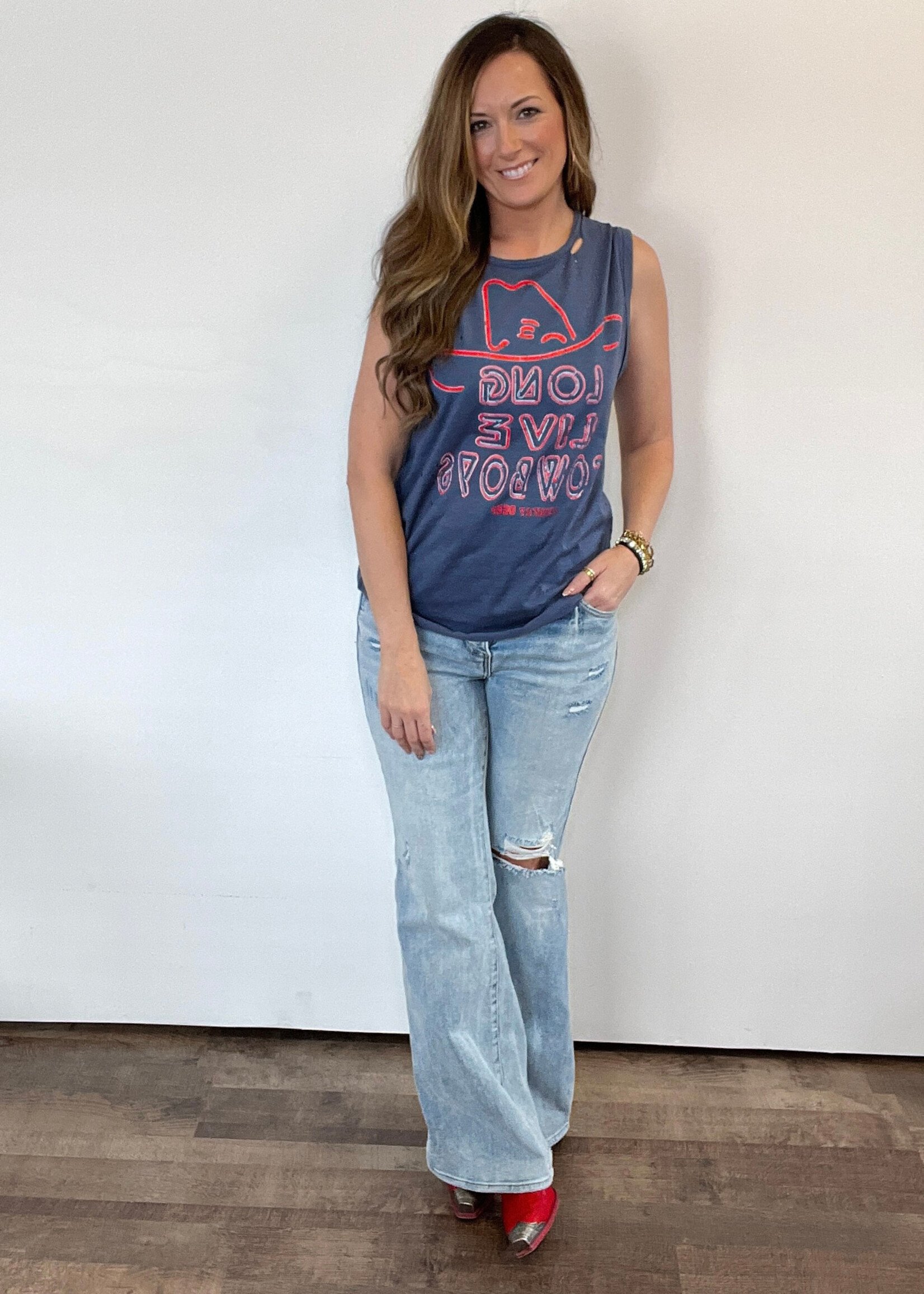 Long Live Cowboys Distressed Tank