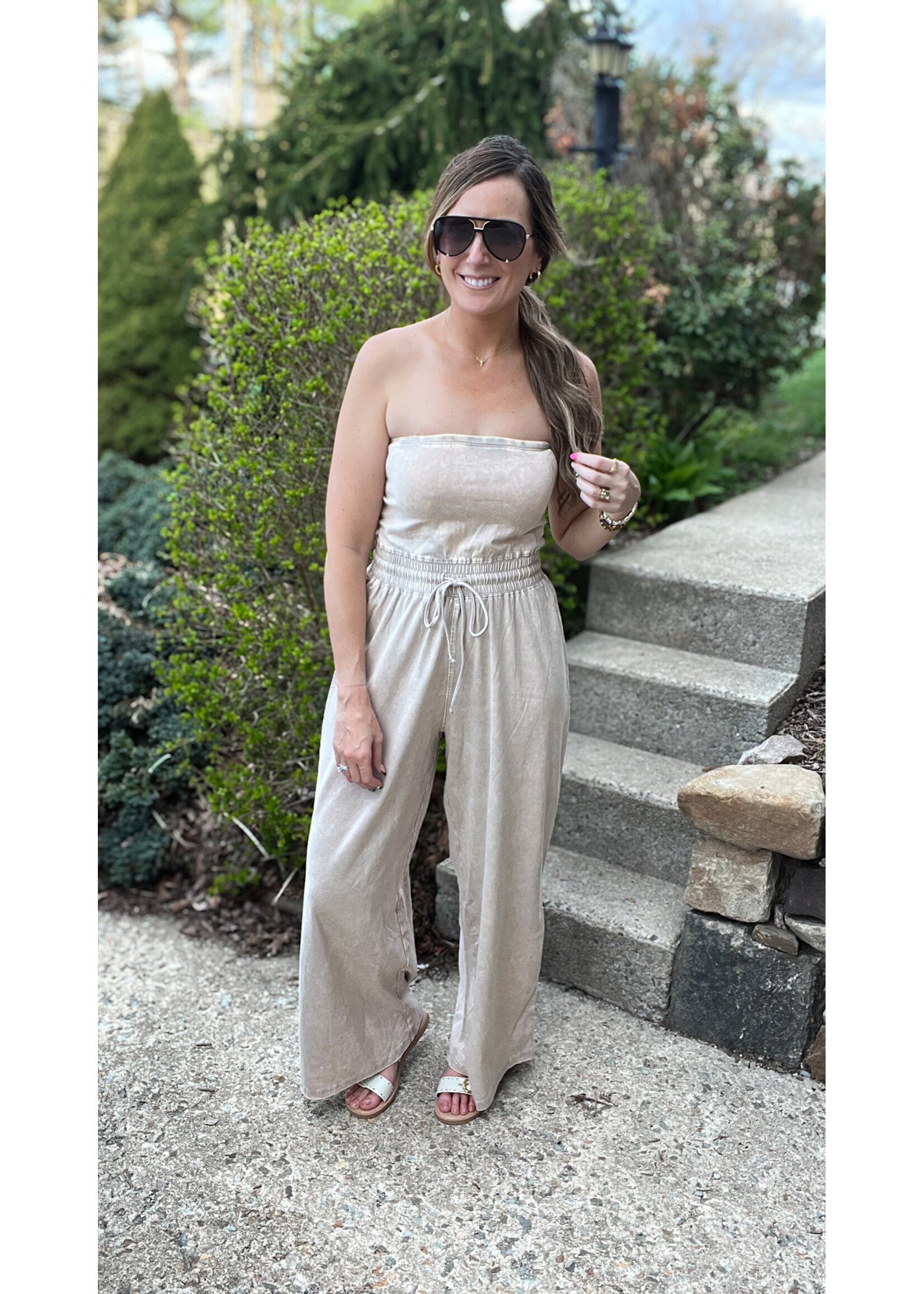 Evie Mineral Wash Strapless Jumpsuit