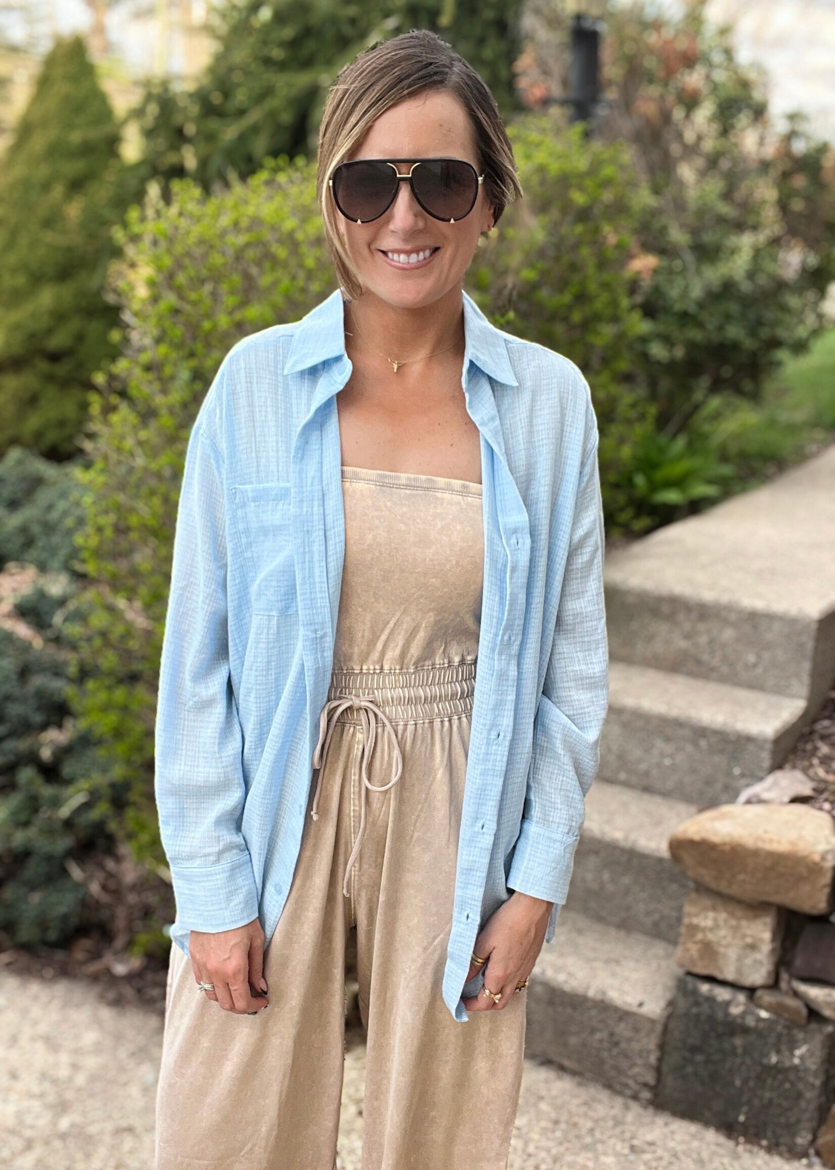 Skies Are Blue Oversized Button Down