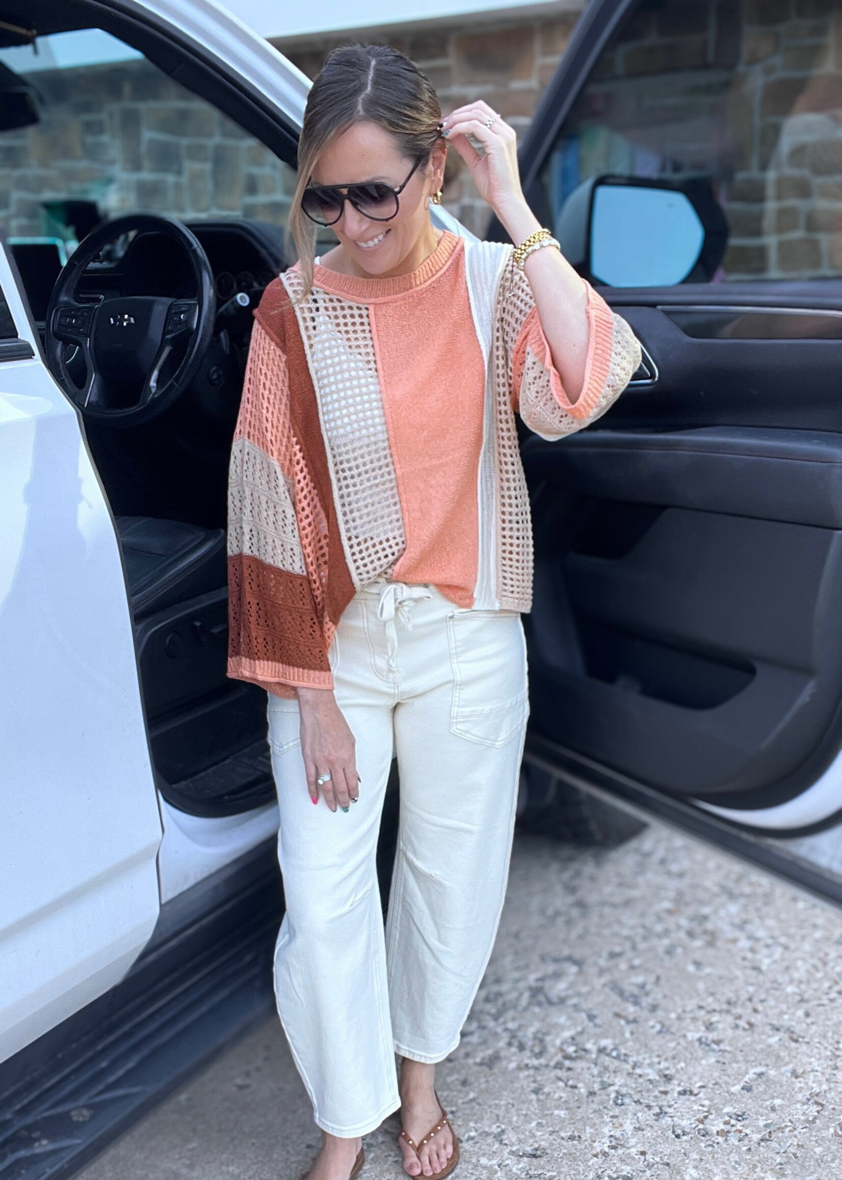 Coral Sunsets Striped Knit Top